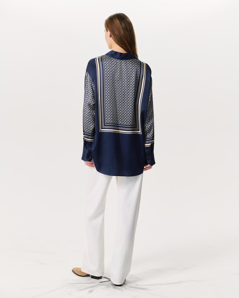 Jessica Scarf-Print Satin Shirt 5