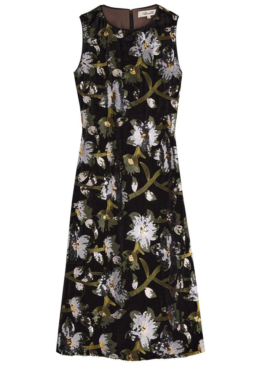 Diane Von Furstenberg Coral Sequin-embellished Velvet Midi Dress - 1