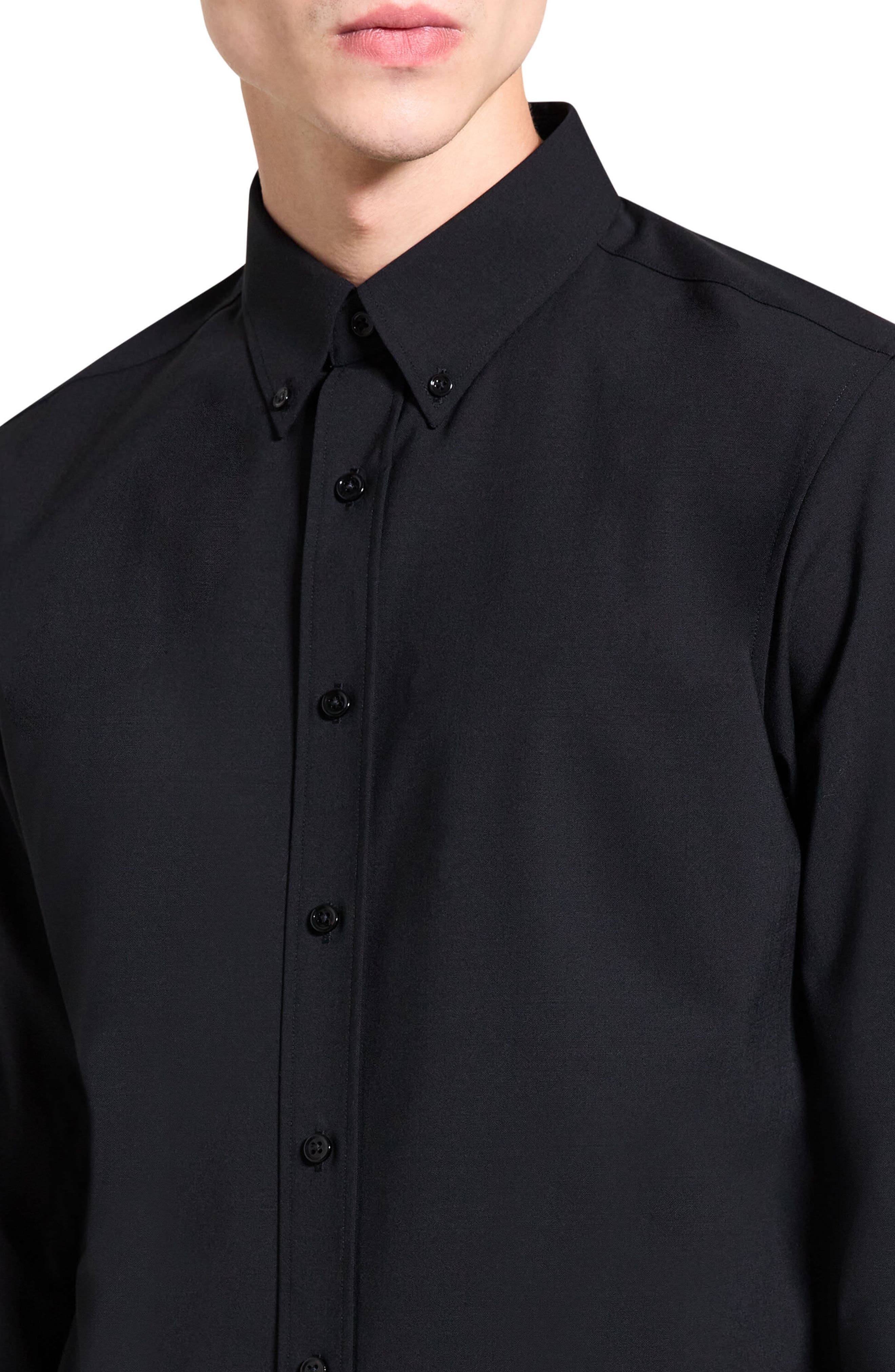 Theory Hugh Stretch Virgin Wool Button-Down Shirt in Black at Nordstrom - 2