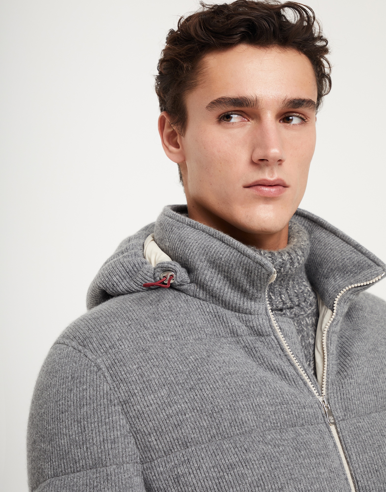 Brunello Cucinelli Cashmere English rib knit down jacket