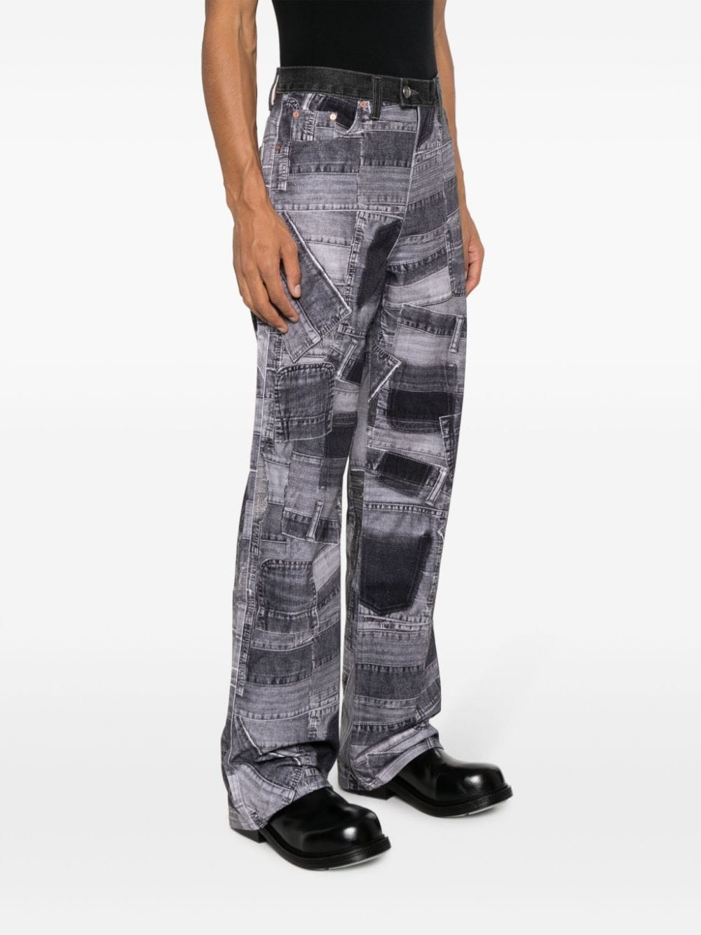 patchwork wide-leg jeans - 3