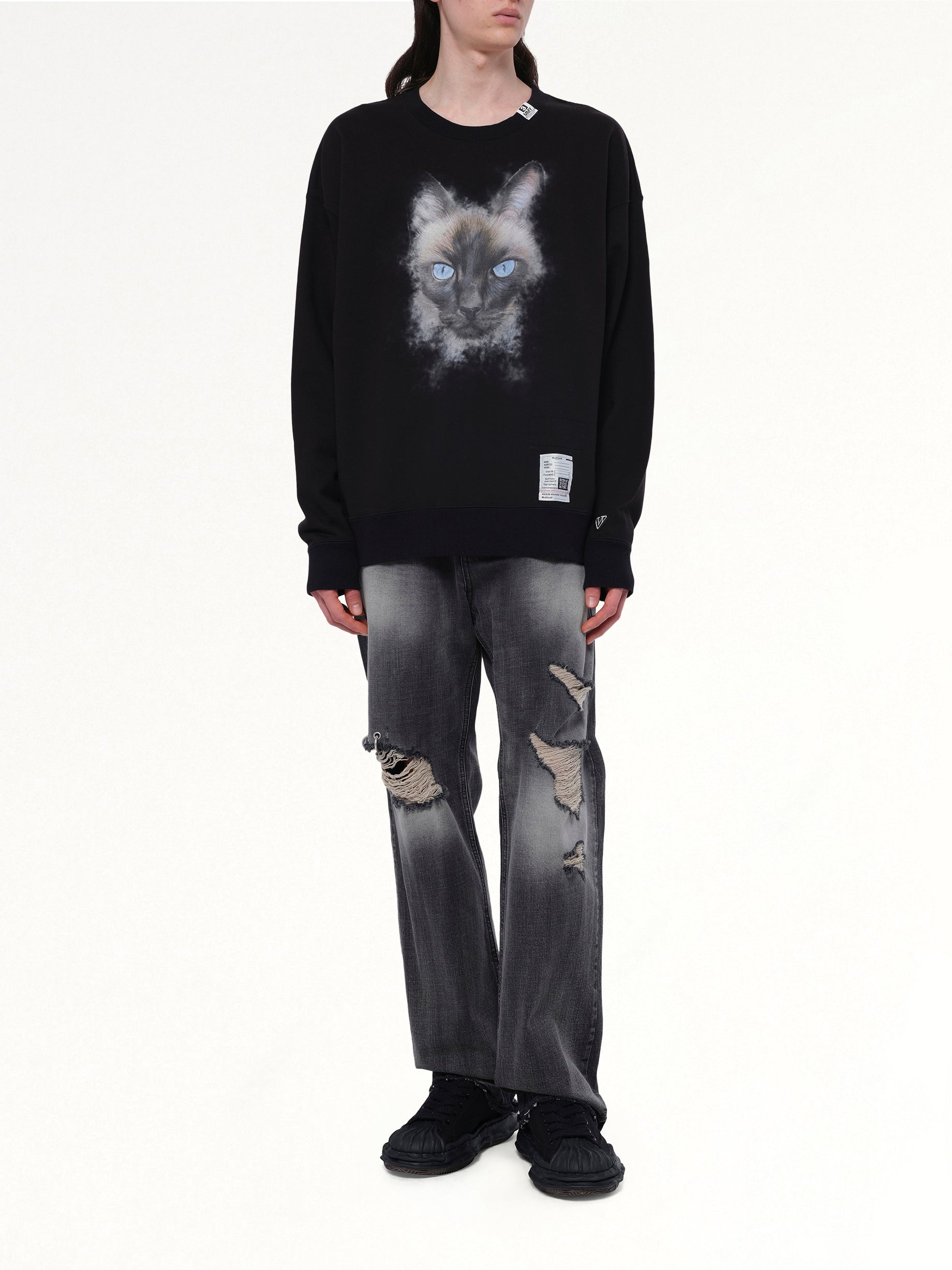 Cat Printed Pullover in Black - 4