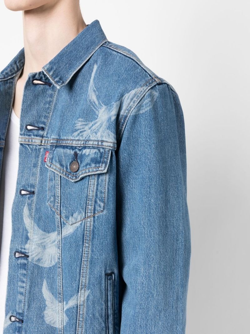 bird-print denim jacket - 5