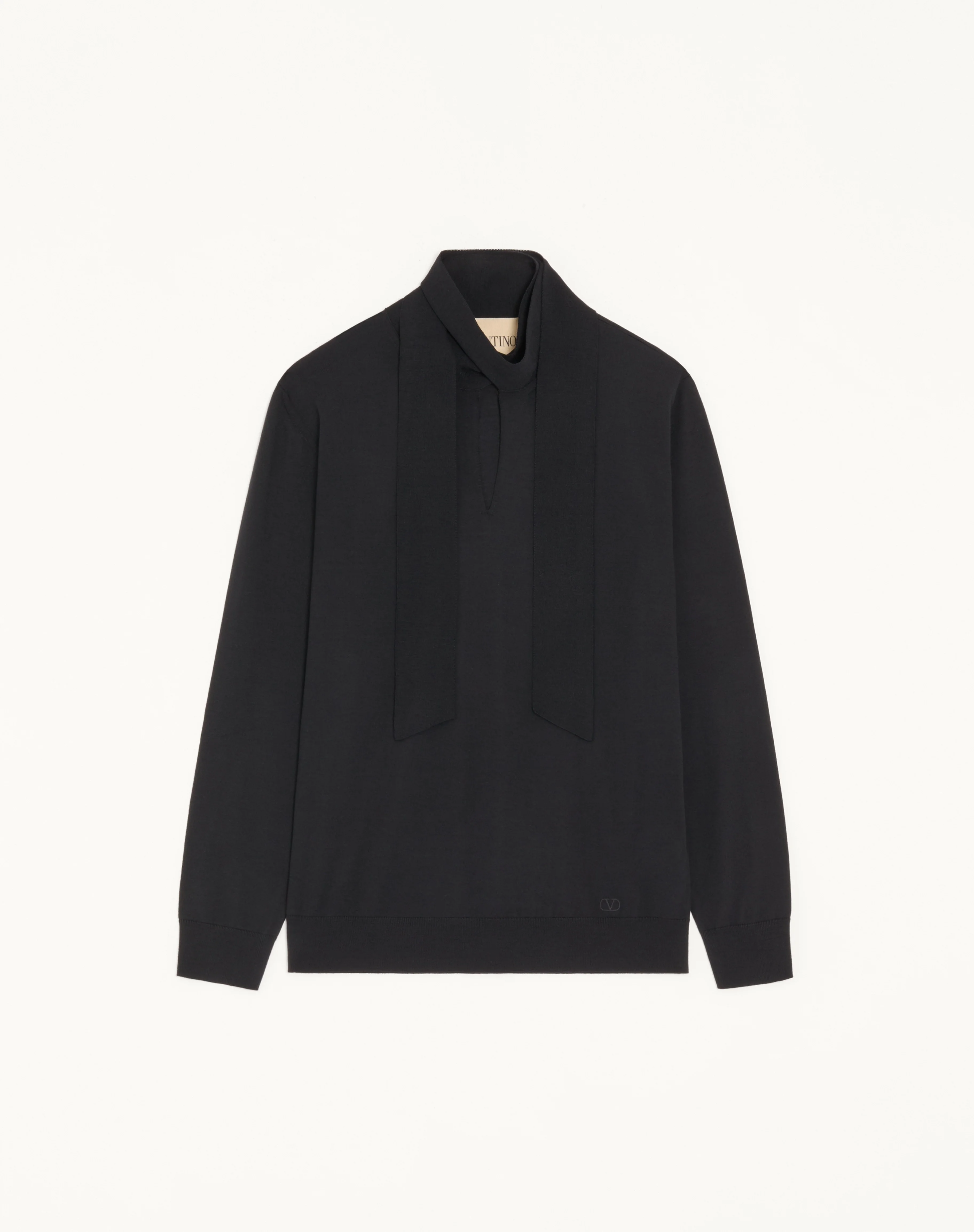 VALENTINO WOOL SWEATER WITH SCARF COLLAR AND VLOGO EMBROIDERY - 1