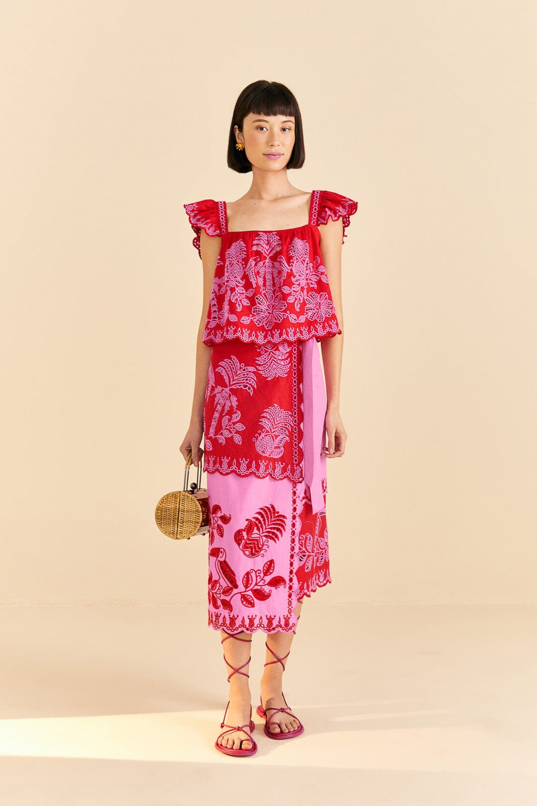 Red Palm Tree Richelieu Blouse - 2