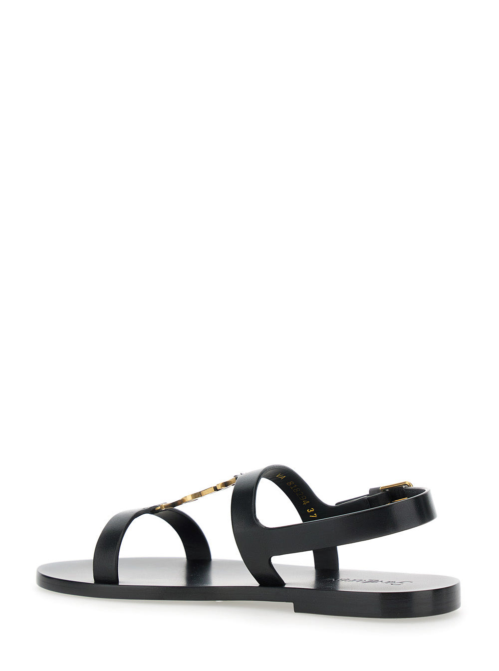 Saint Laurent Women Black Sandals With Metal Cassandre On The Front And Adjustable Strap In Leather  - 3