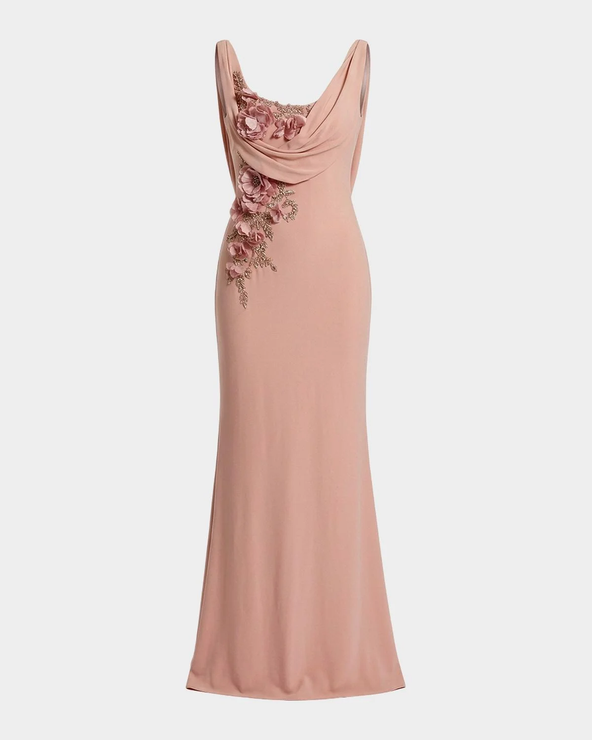 Evening Beaded Jersey Sleeveless Gown - 1