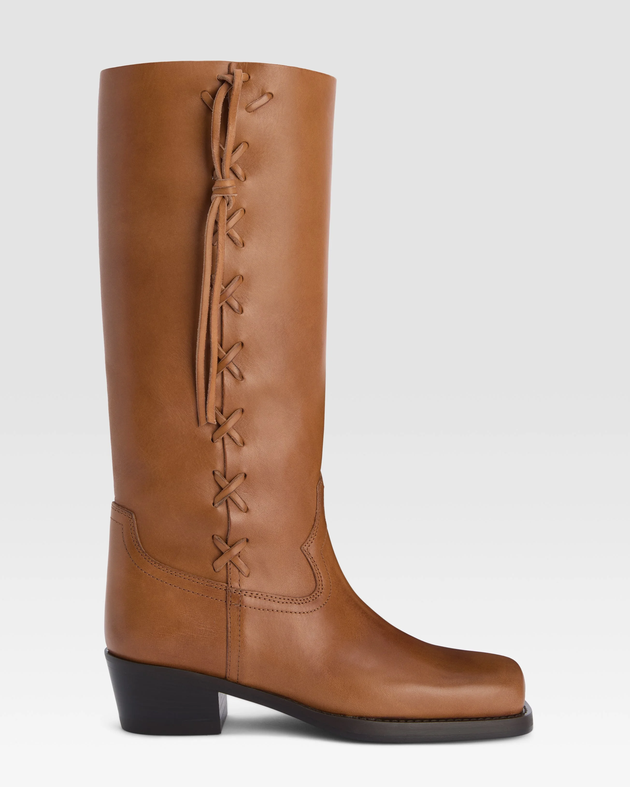 Leather boot with side braiding - 1