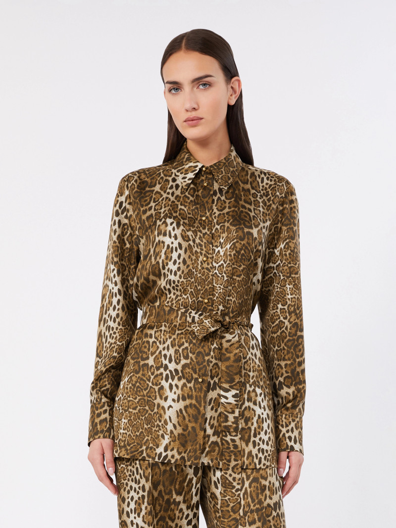 AFFARI Printed silk twill shirt - BROWN 3