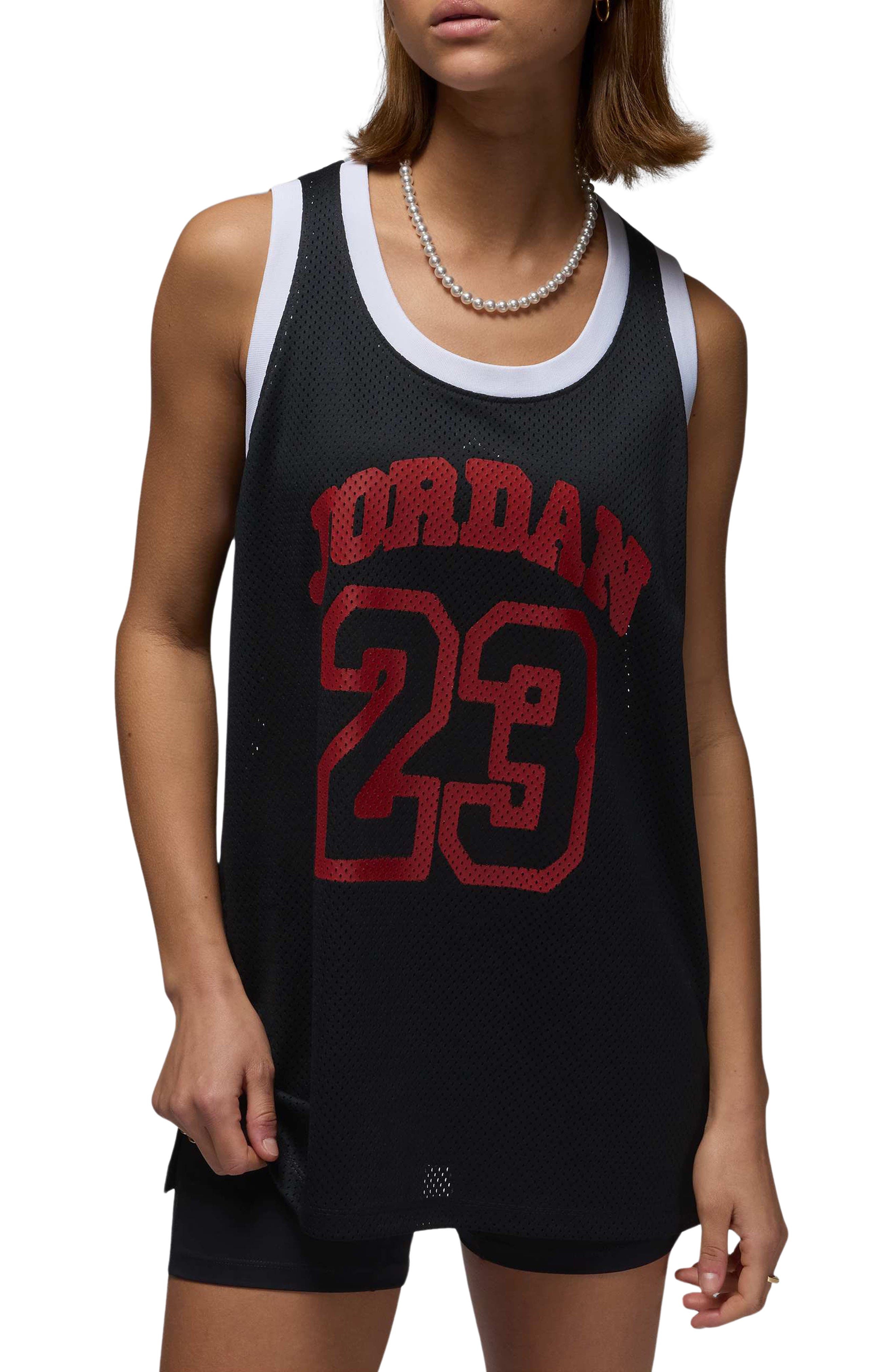 Jordan 40th Anniversary Mesh Tank Jersey in Black/Varsity Red/White at Nordstrom - 1