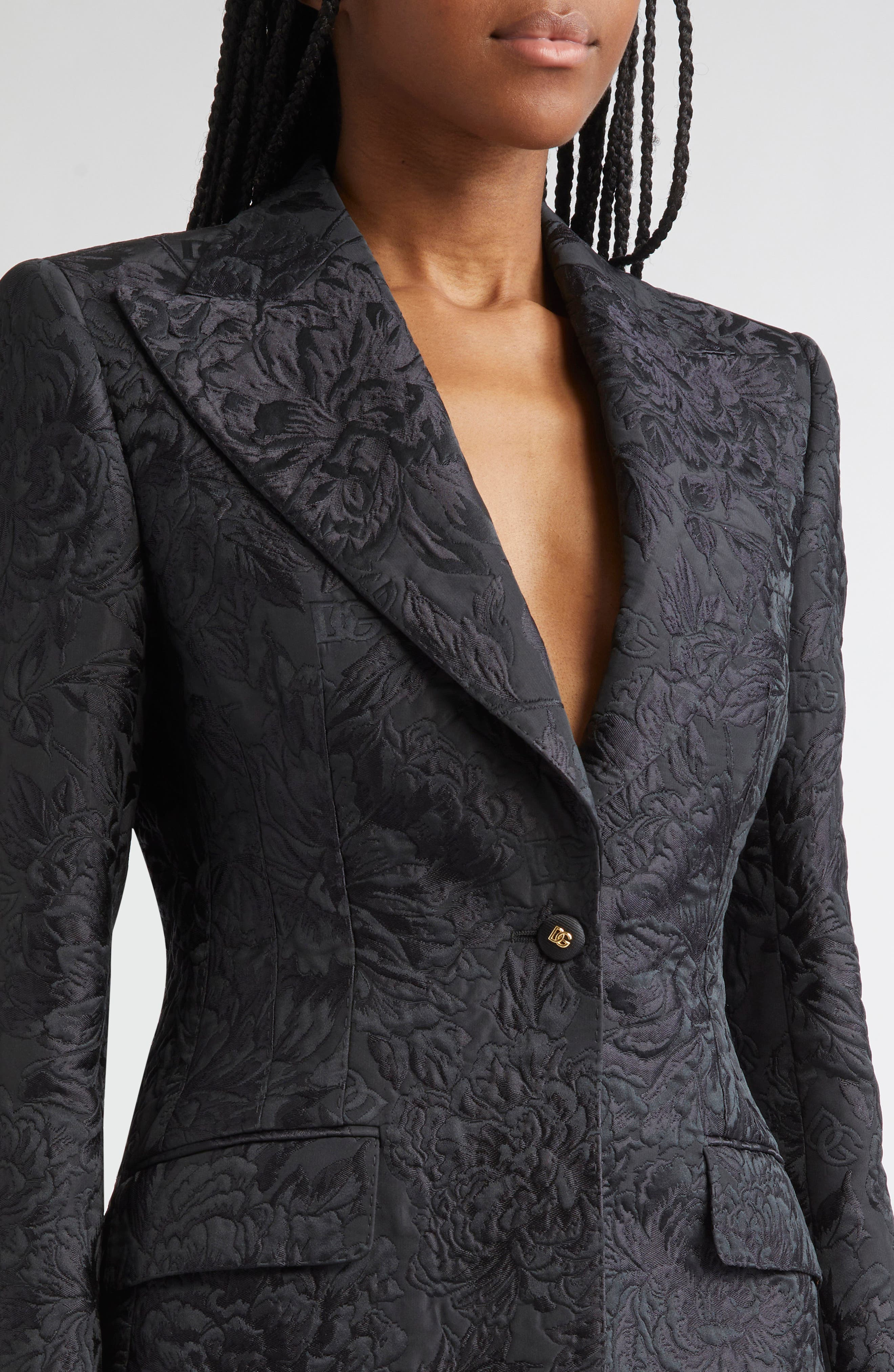 Dolce&Gabbana One-Button Floral Brocade Blazer in N0000 Nero at Nordstrom - 5