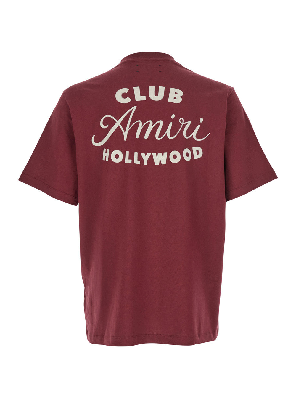 Amiri Men Bordeaux Crewneck T-Shirt With Logo Lettering On The Front And Maxi Logo Print On The Rear - 2