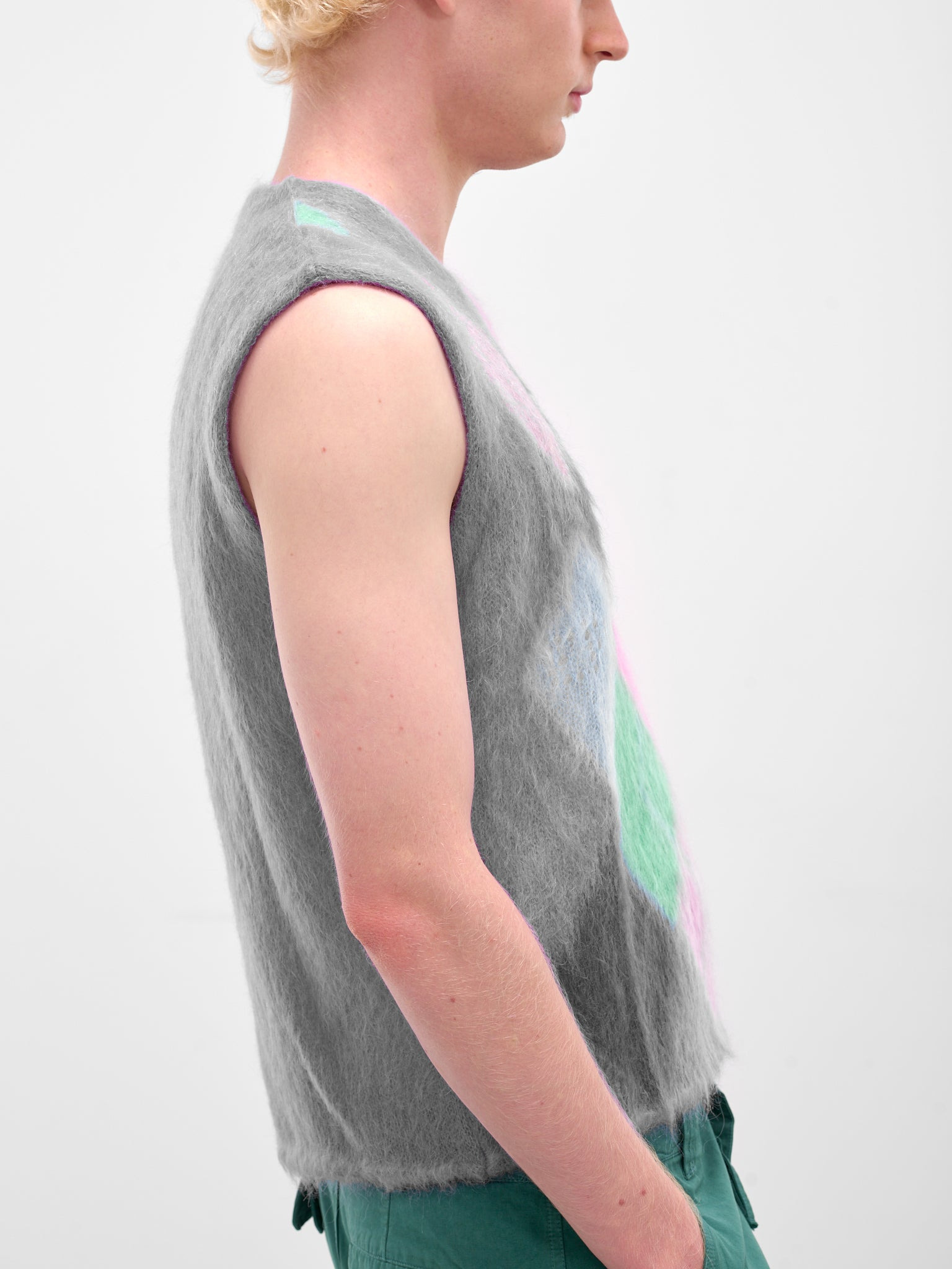Gray Argyle Mohair Knit Vest - 4