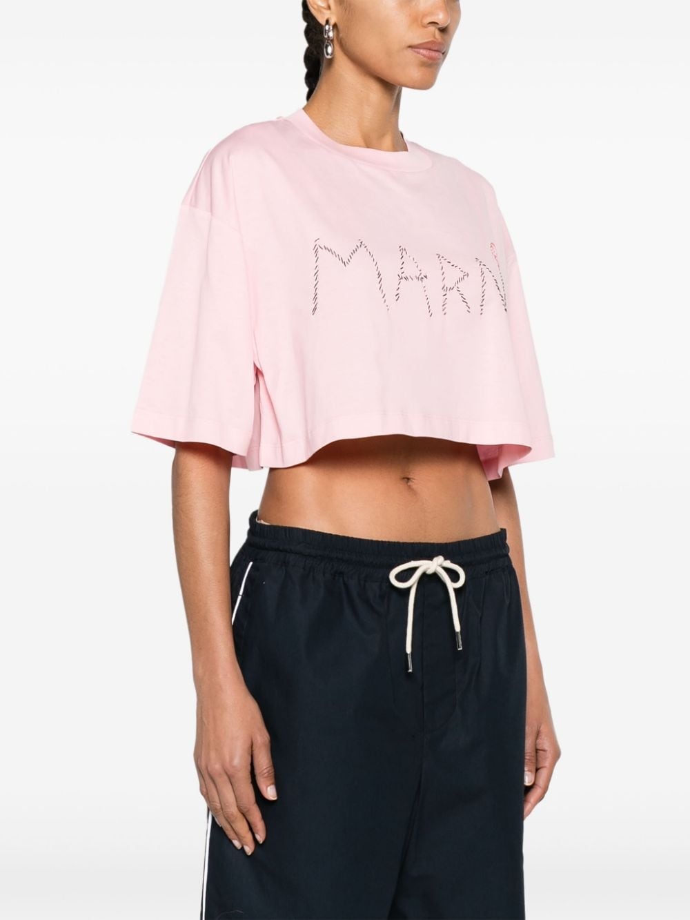 logo-embroidered cropped T-shirt - 3