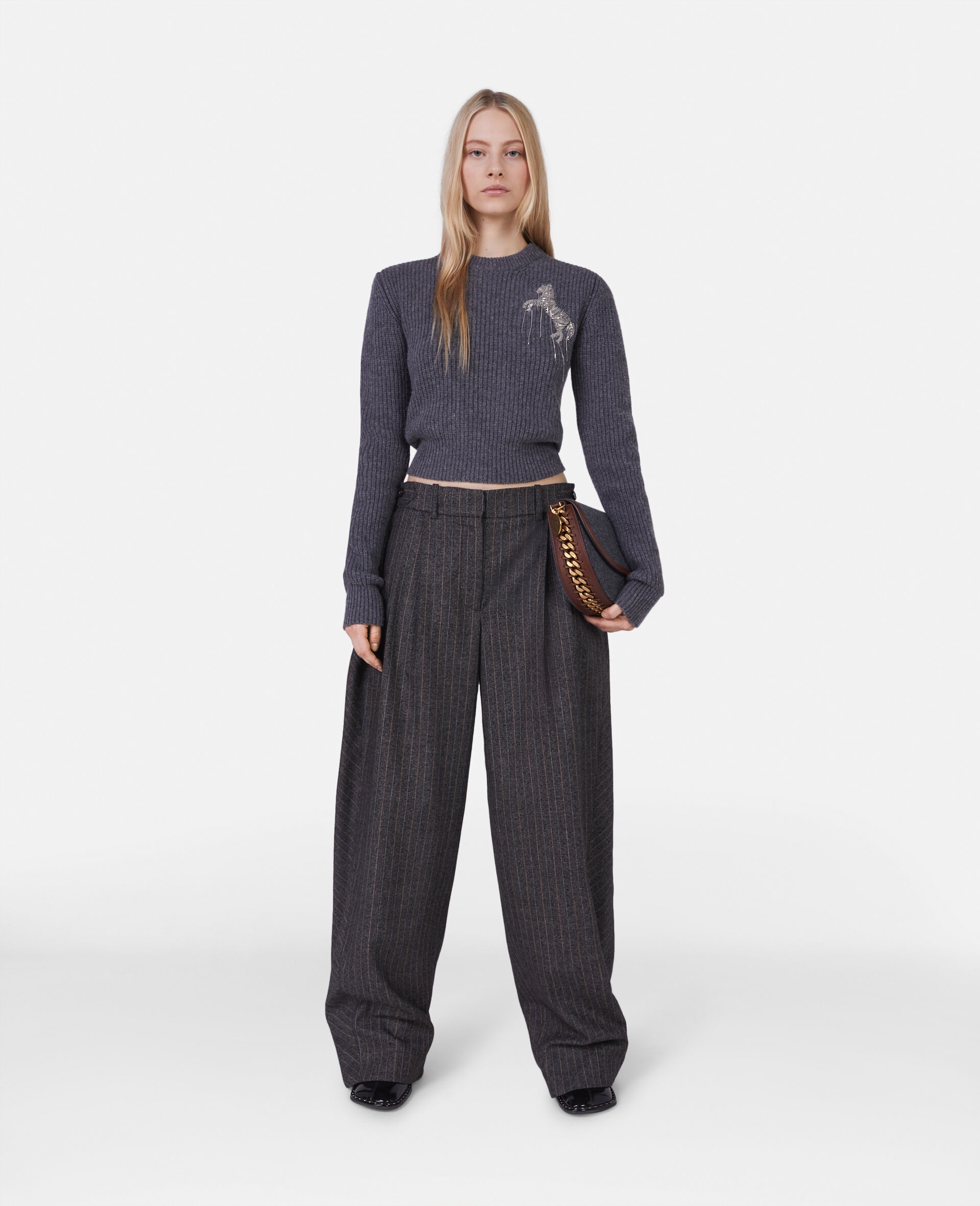 Horse Chain Embroidery Cropped Jumper - 2
