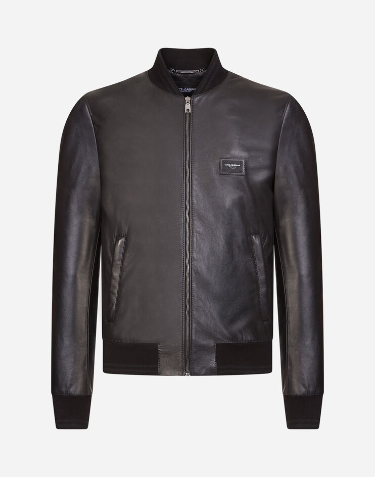 Leather jacket with branded plate - 3