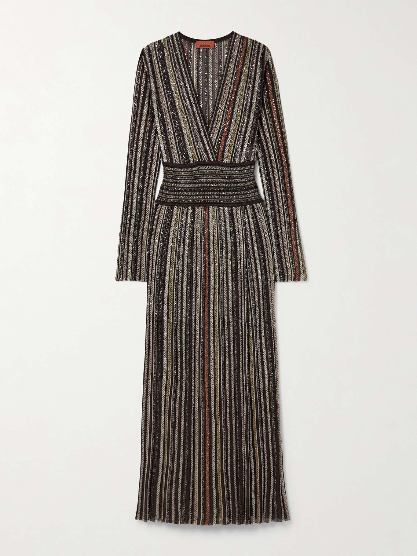 Wrap-effect sequin-embellished striped jersey maxi dress Black - 1