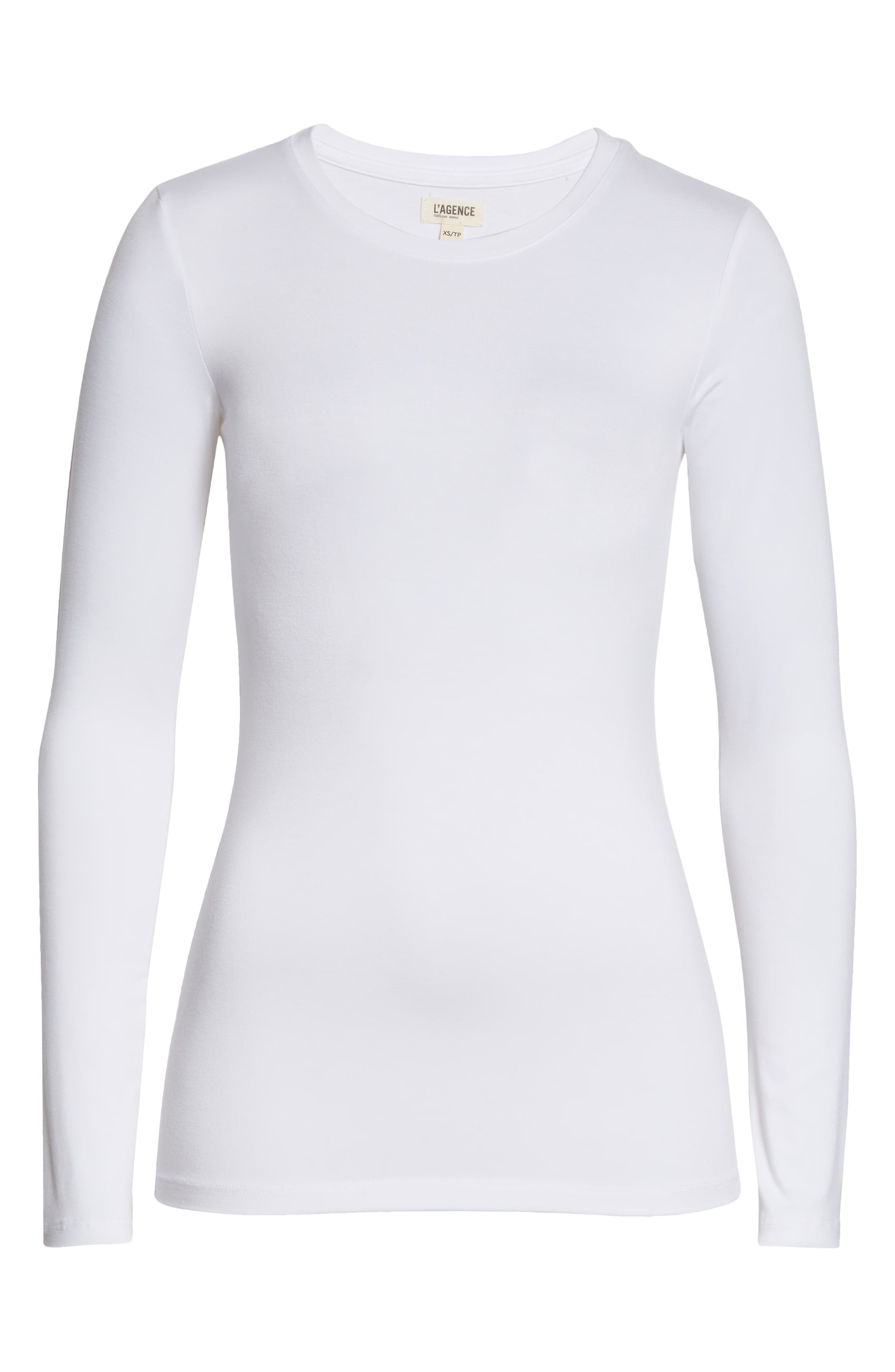 L'AGENCE Tess Long Sleeve Stretch Jersey Top in White at Nordstrom - 5