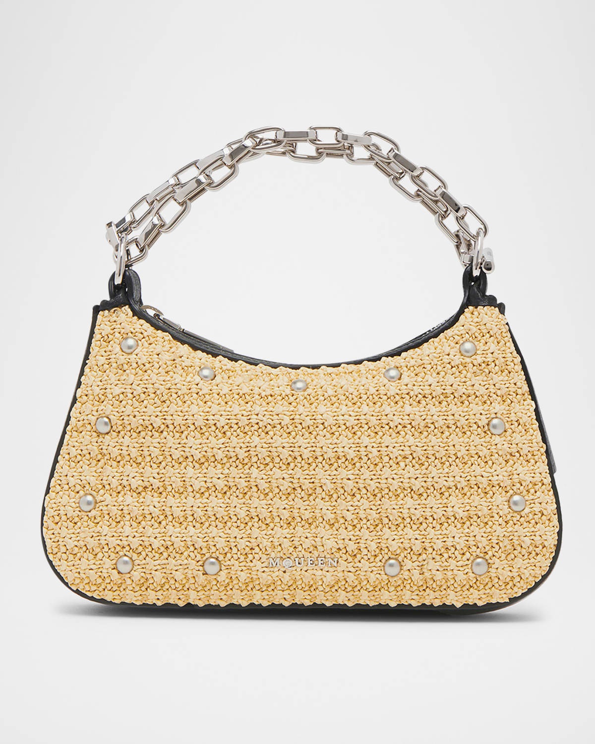 T-Bar Mini Studded Woven Chain Top-Handle Bag - 5