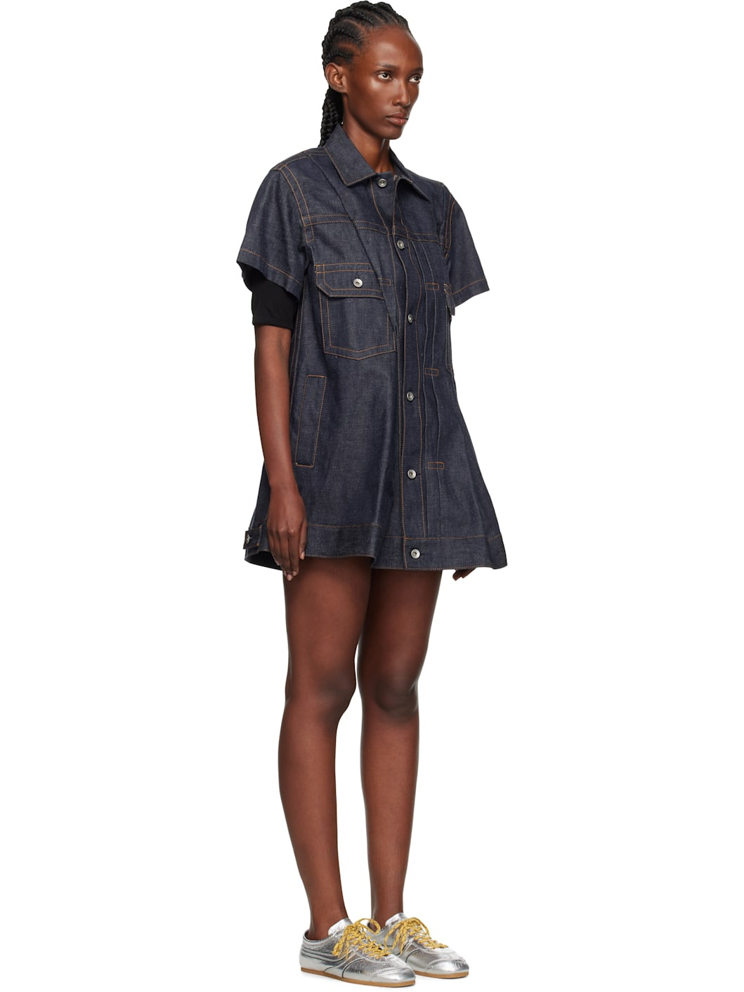 Navy Pleated Denim Minidress - 2