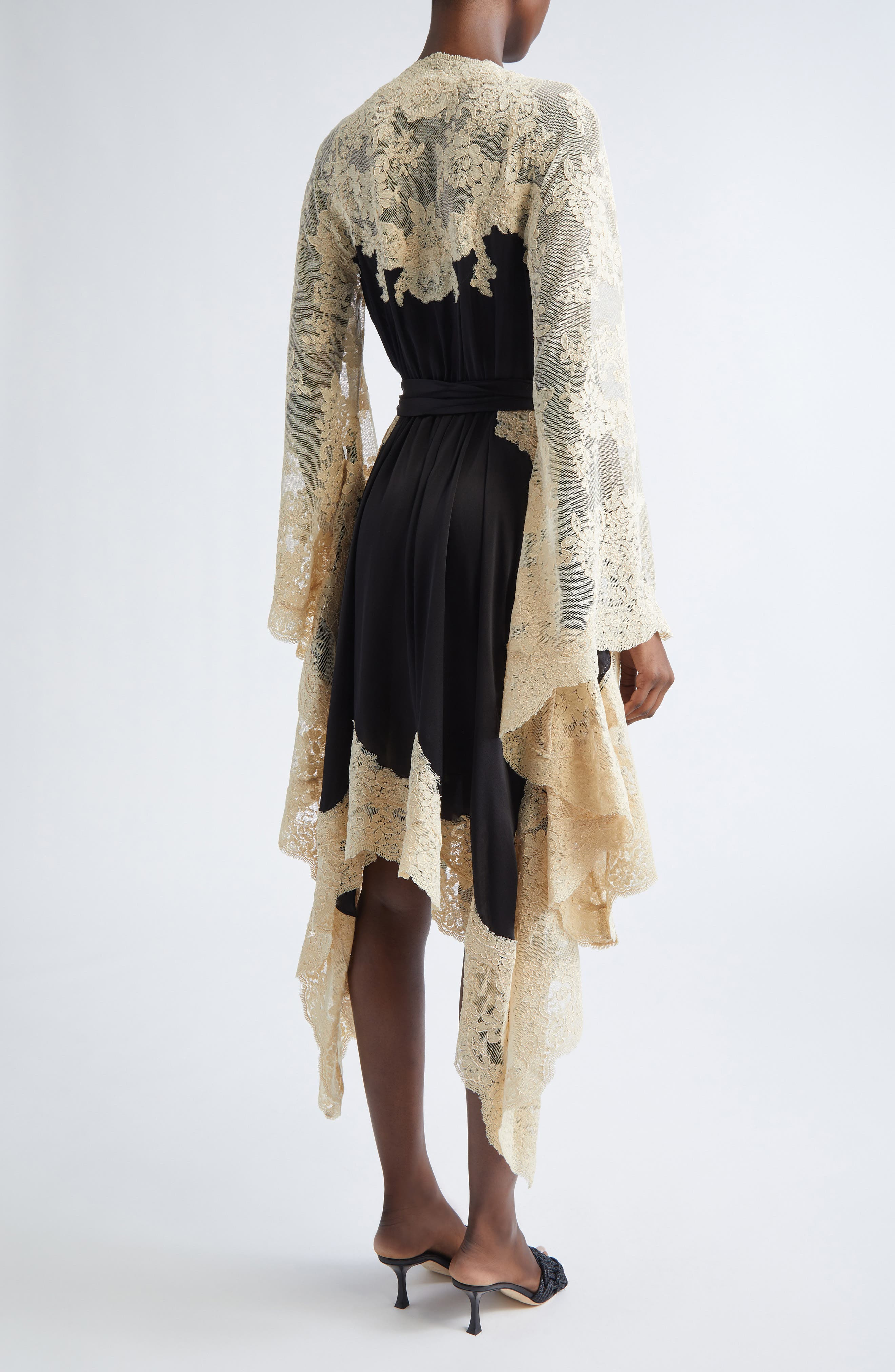 Zimmermann Hypnotic Long Sleeve Satin & Lace Wrap Dress in Beige/Black at Nordstrom - 2