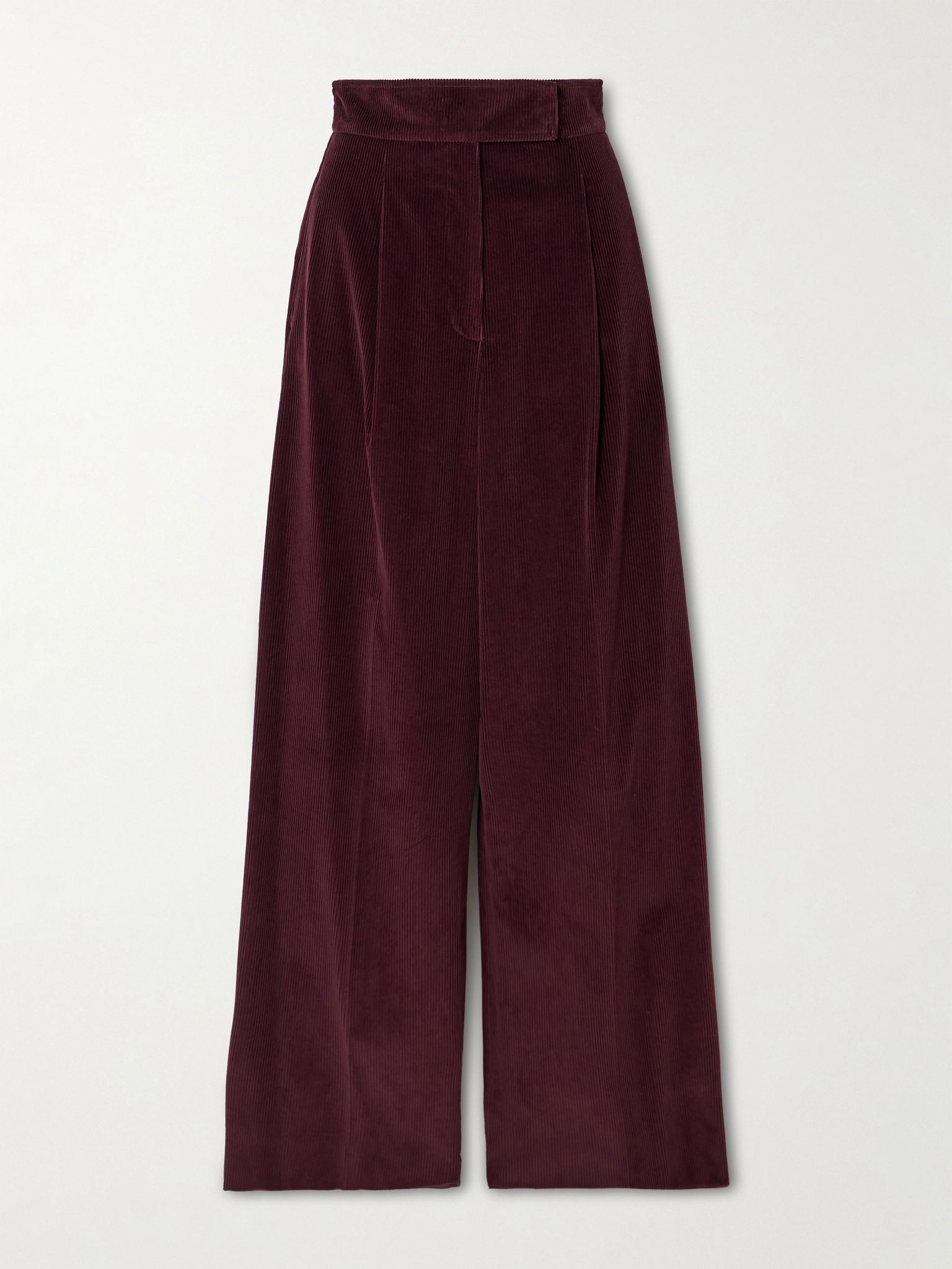 Pleated cotton-corduroy wide-leg pants Crimson - 1