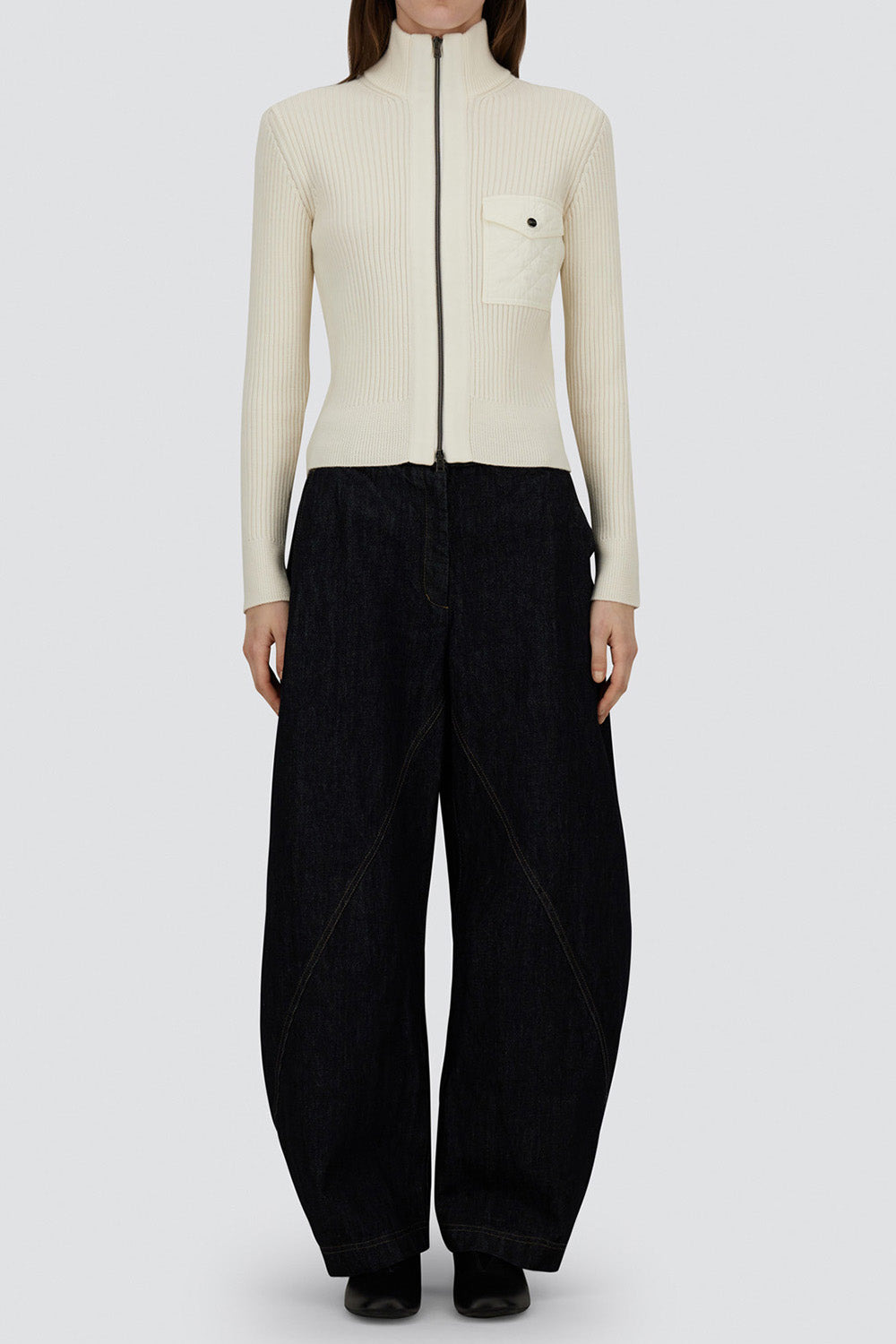 Wool Cardigan With Nylon Trim - 2