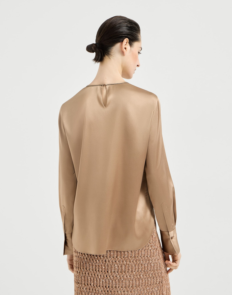 Stretch silk satin t-shirt with monili 3