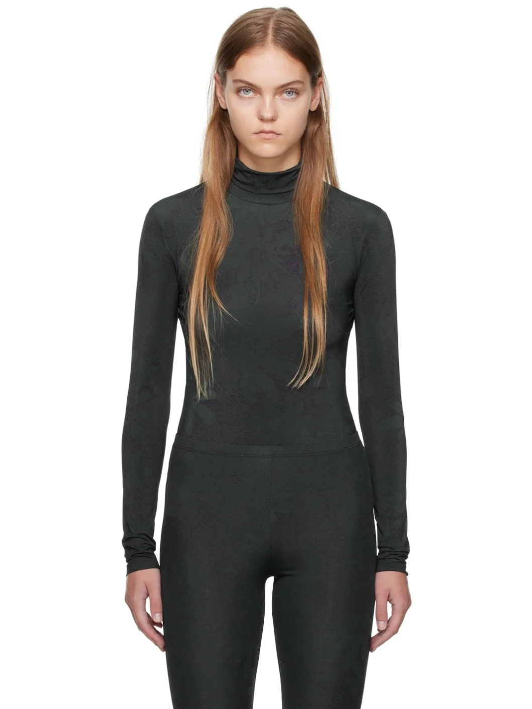 Green & Black Printed Bodysuit - 1