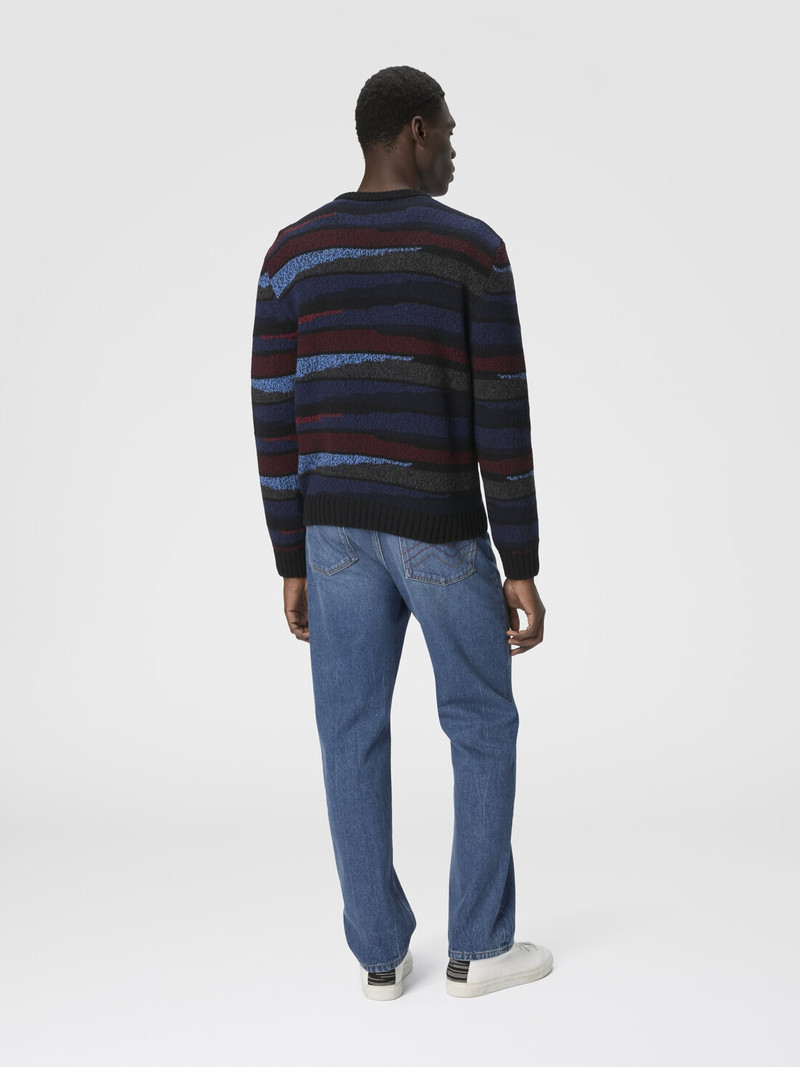 Crew neck sweater with striped inlay 3