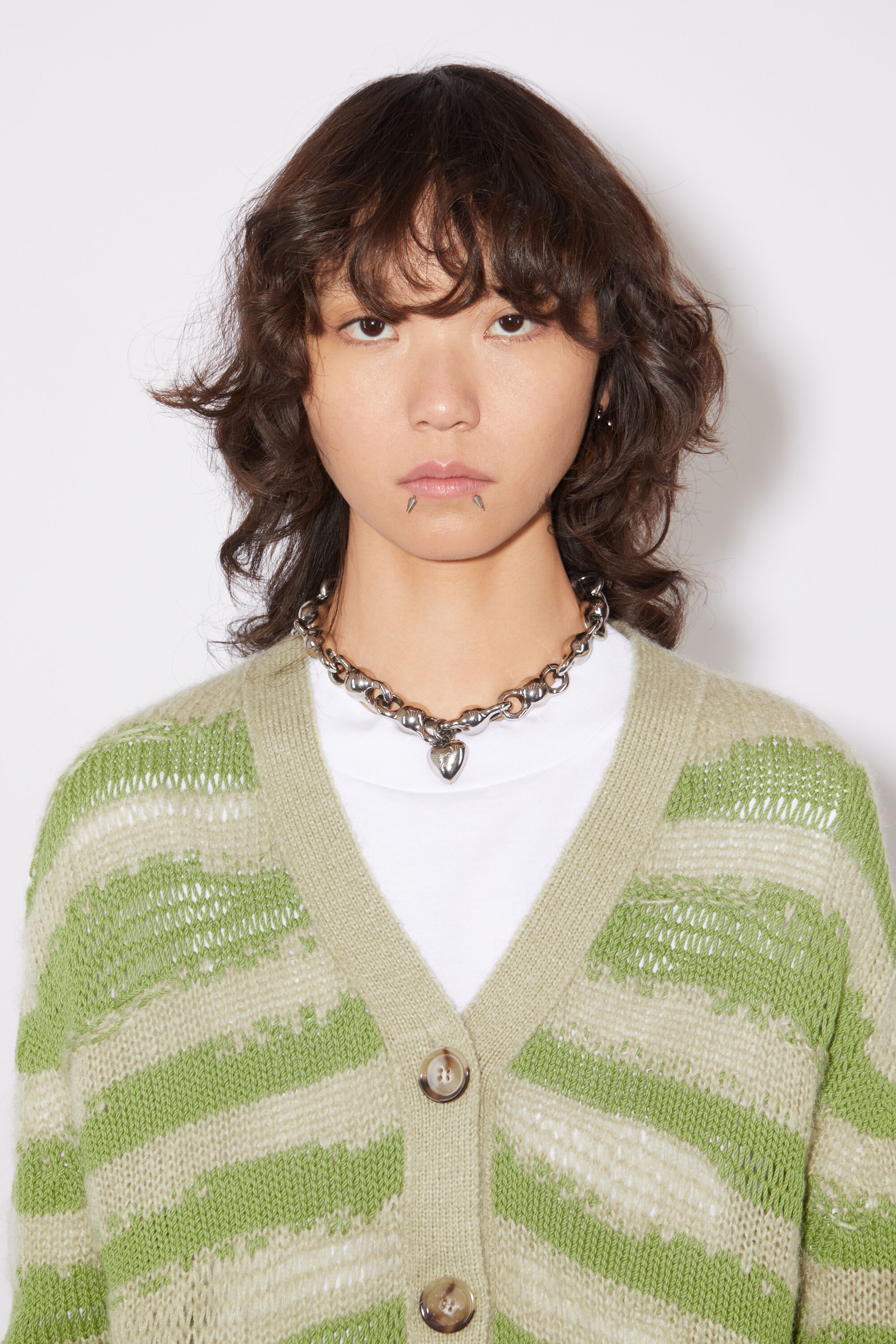 Distressed stripe cardigan - Sage green/apple green - 4