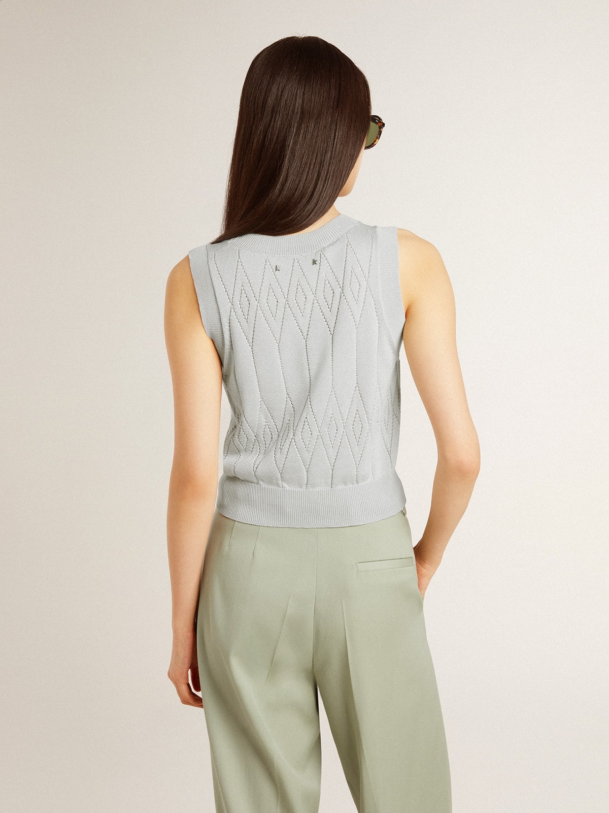 Women's sleeveless tank top in baby blue knit - 5