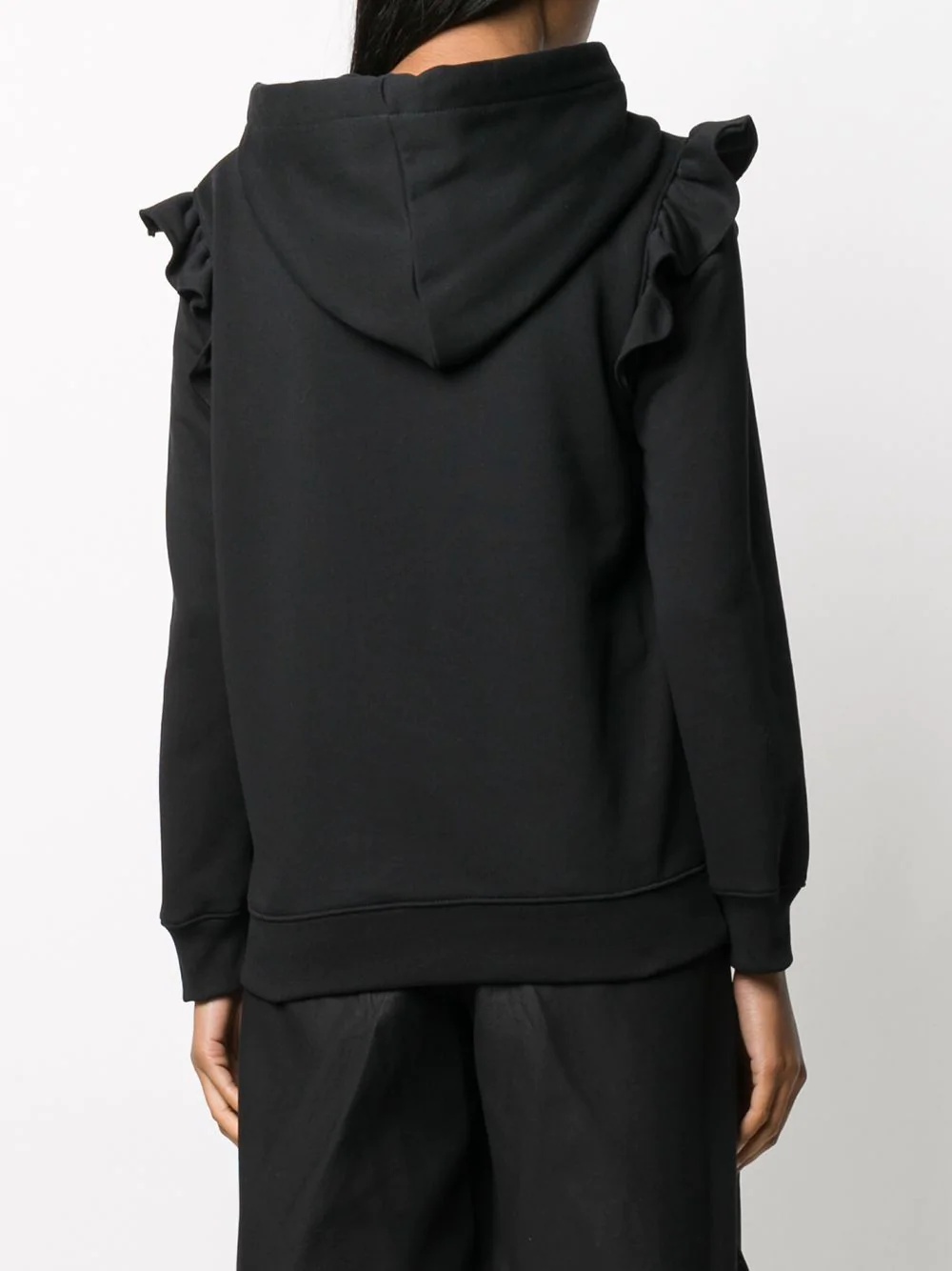 logo-embellished frill-trim hoodie - 4