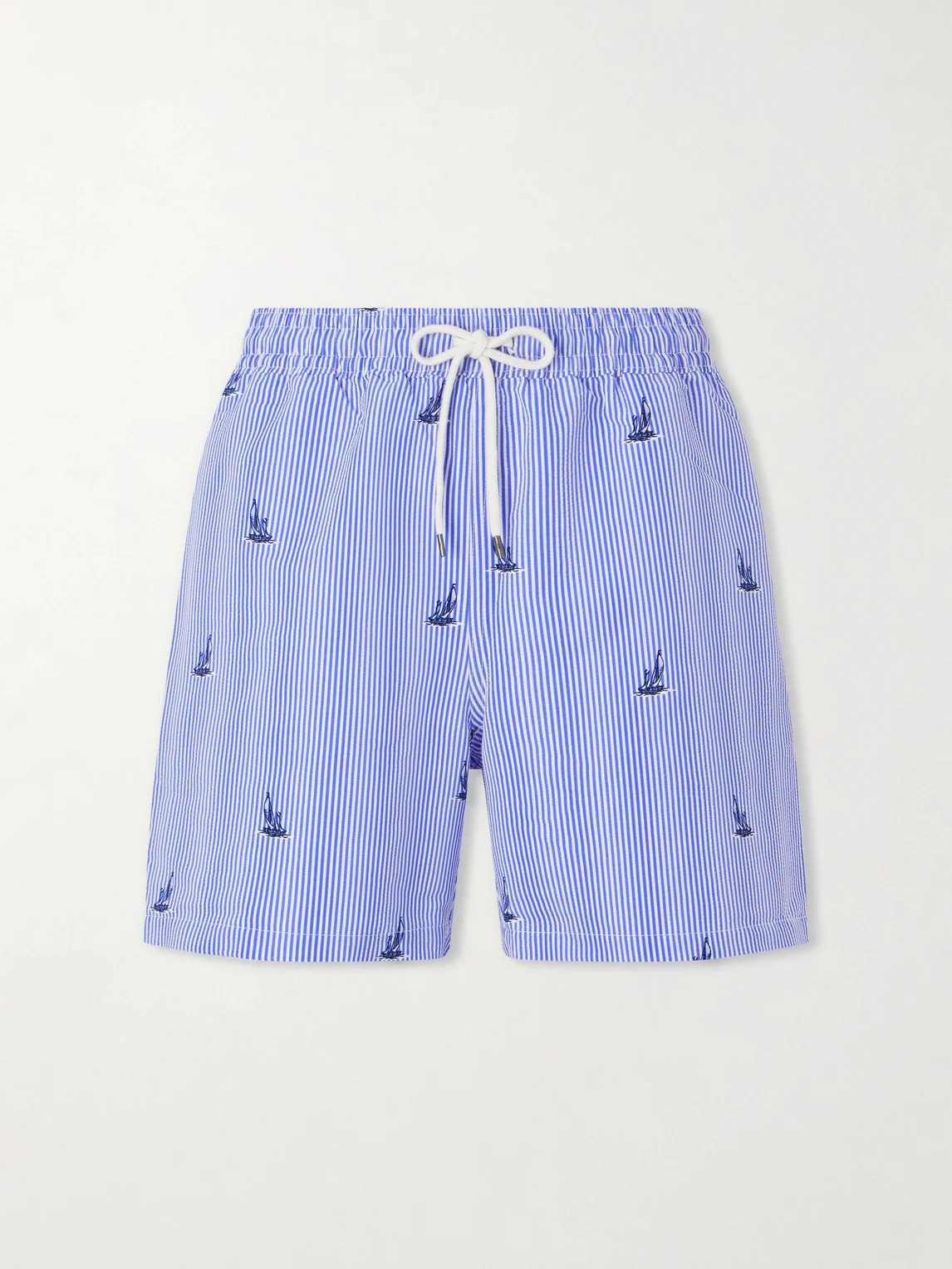 Striped Straight-Leg Mid-Length Recycled-Seersucker Swim Shorts - 1