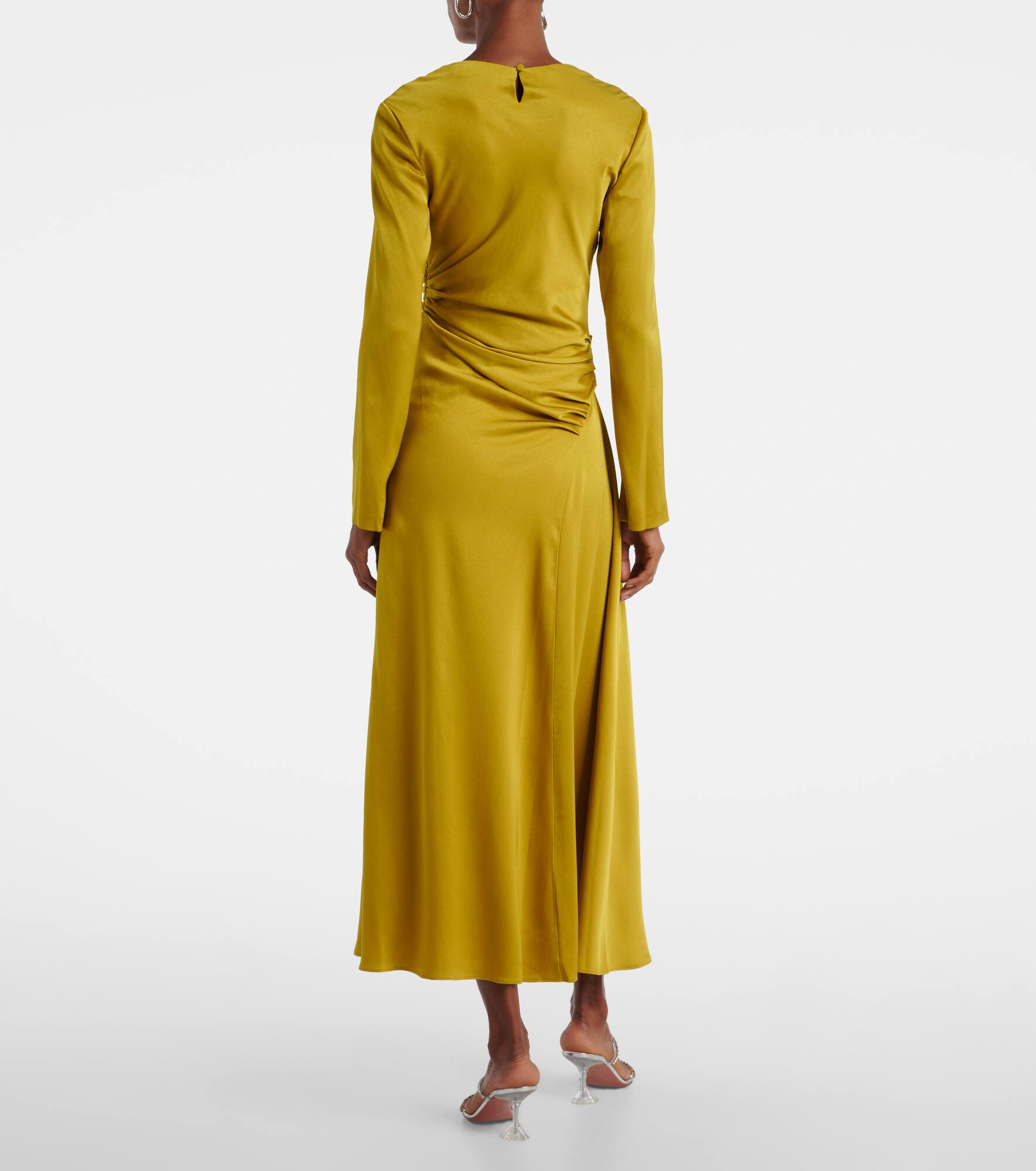 Odessa draped gathered satin midi dress - 3
