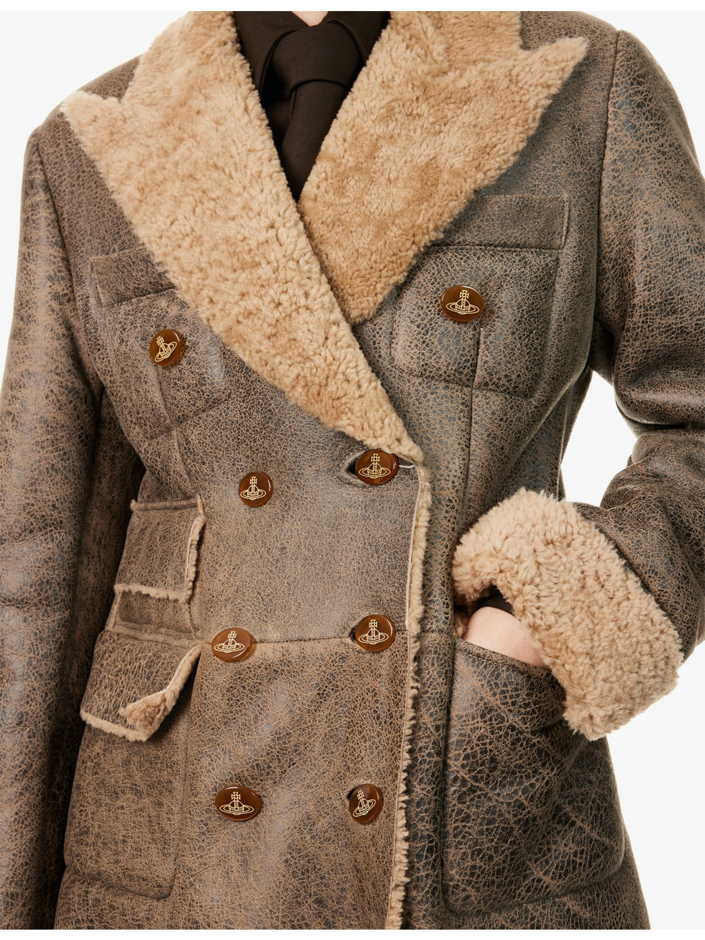 Double-Breasted Shearling Coat - 5
