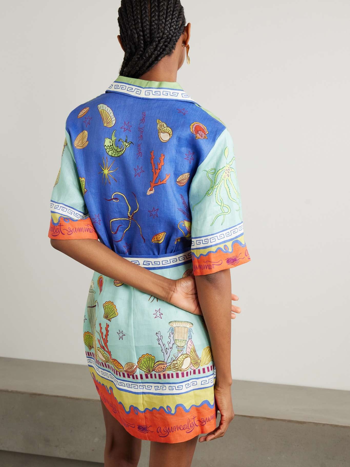 +  Sam Pauletto Surrealist Summer belted printed linen mini dress Multi - 3