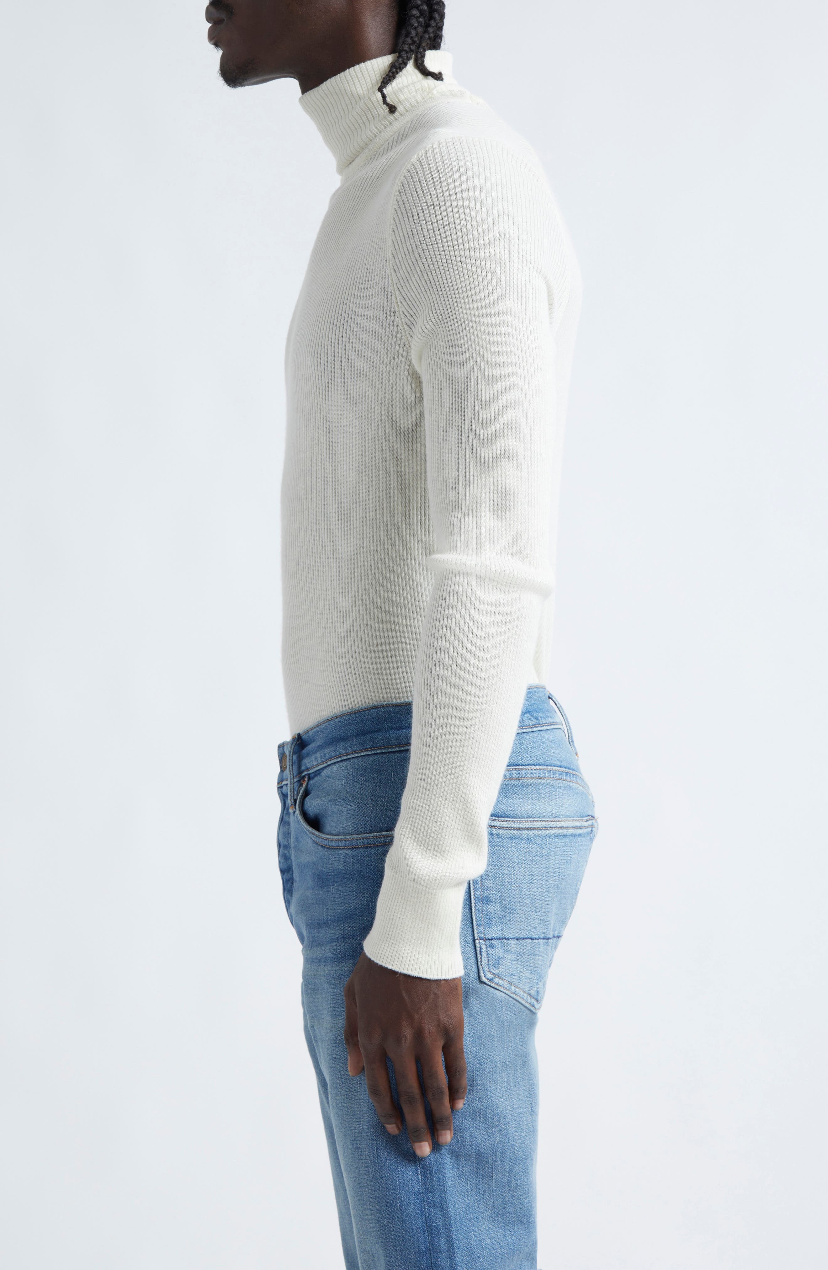 TOM FORD Wool, Silk & Cashmere Rib Turtleneck Sweater in Aw002 White at Nordstrom - 4
