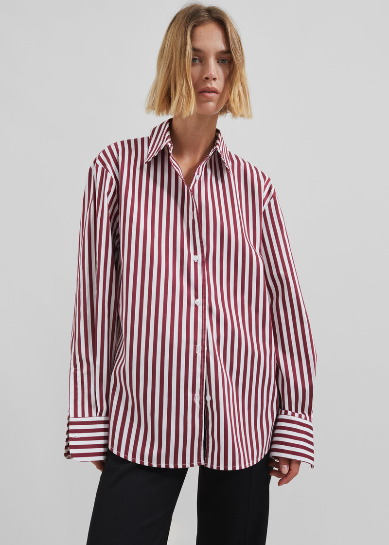 Peri Striped Poplin Shirt - Burgundy/White 4