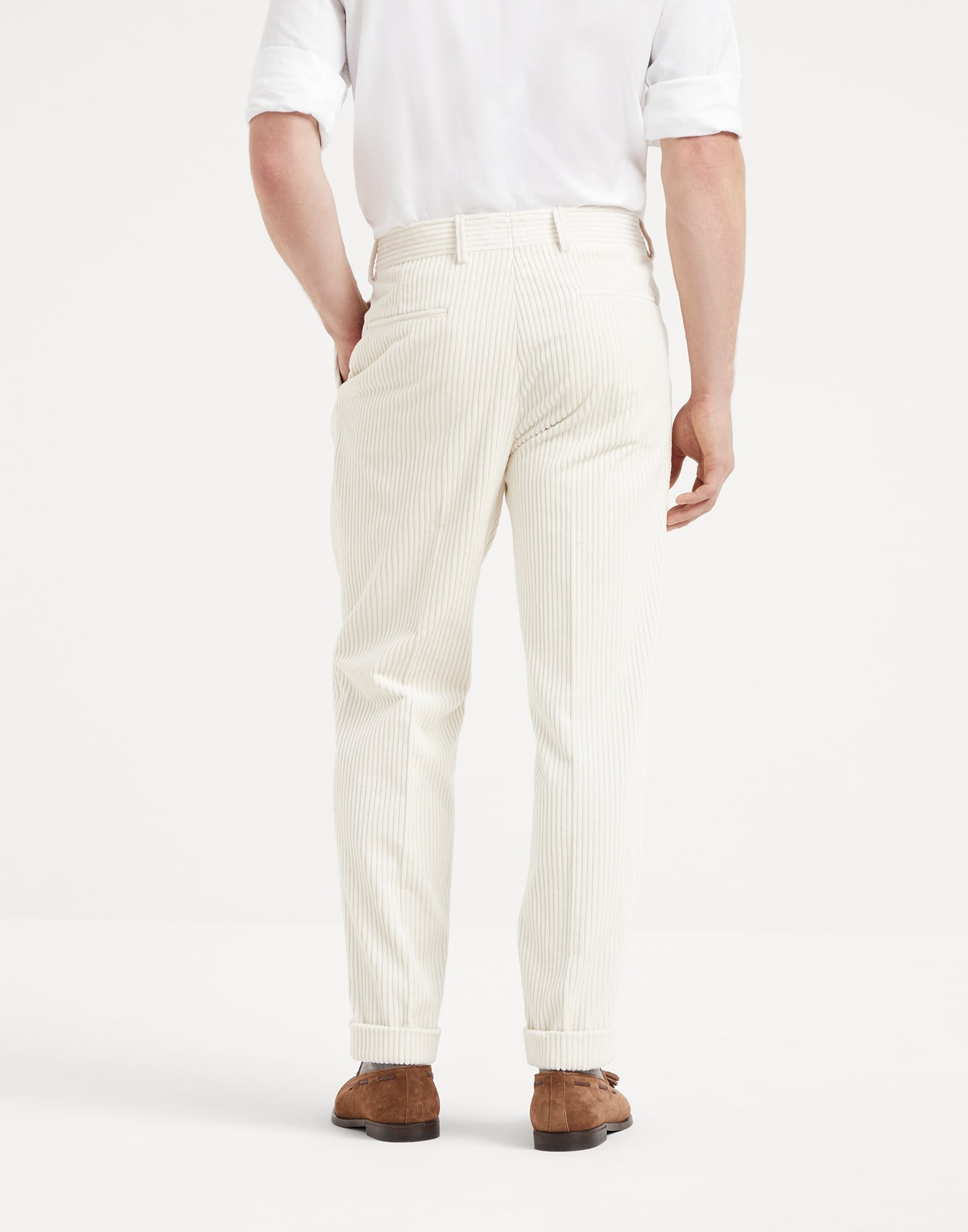 Cotton wide wale corduroy leisure fit trousers with pleat - 2