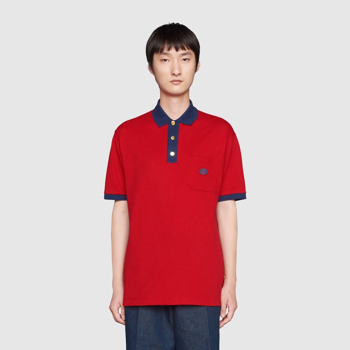 Cotton polo with Interlocking G patch - 3