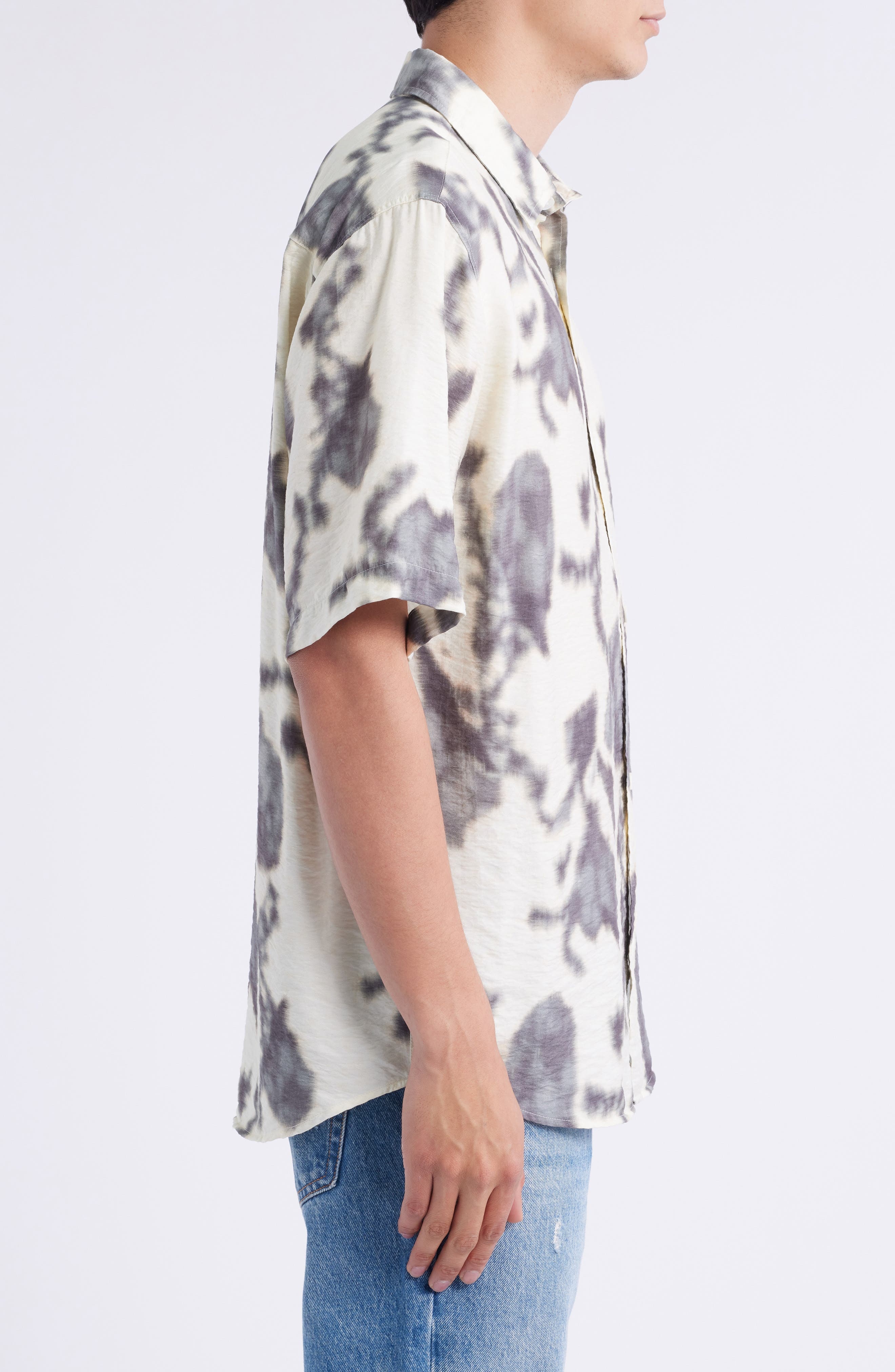NN07 Freddy 5971 Abstract Floral Short Sleeve Modal Blend Button-Up Shirt in Ecru Print at Nordstrom - 4