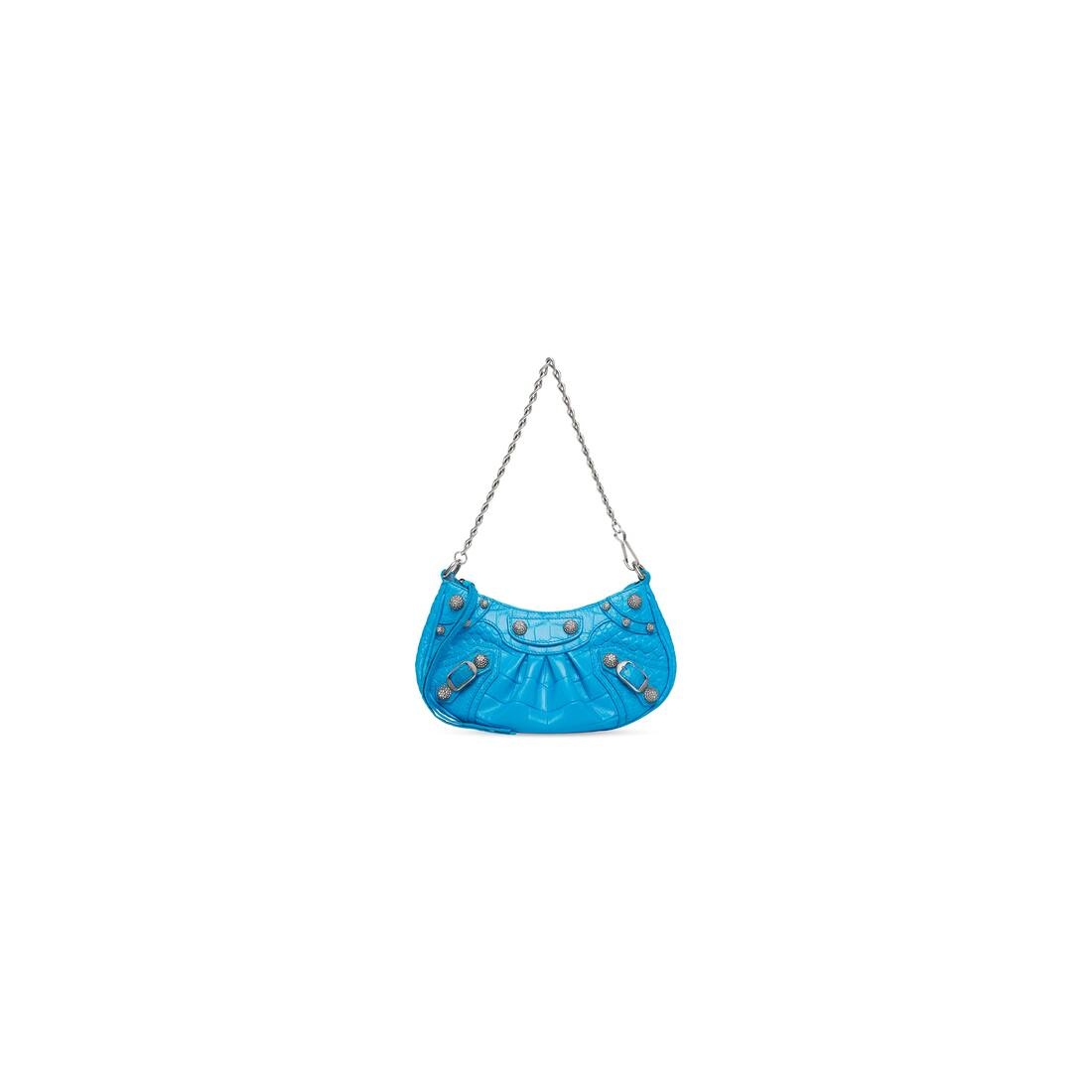 Women's Le Cagole Mini Purse With Chain Crocodile Embossed With Rhinestones in Blue - 1