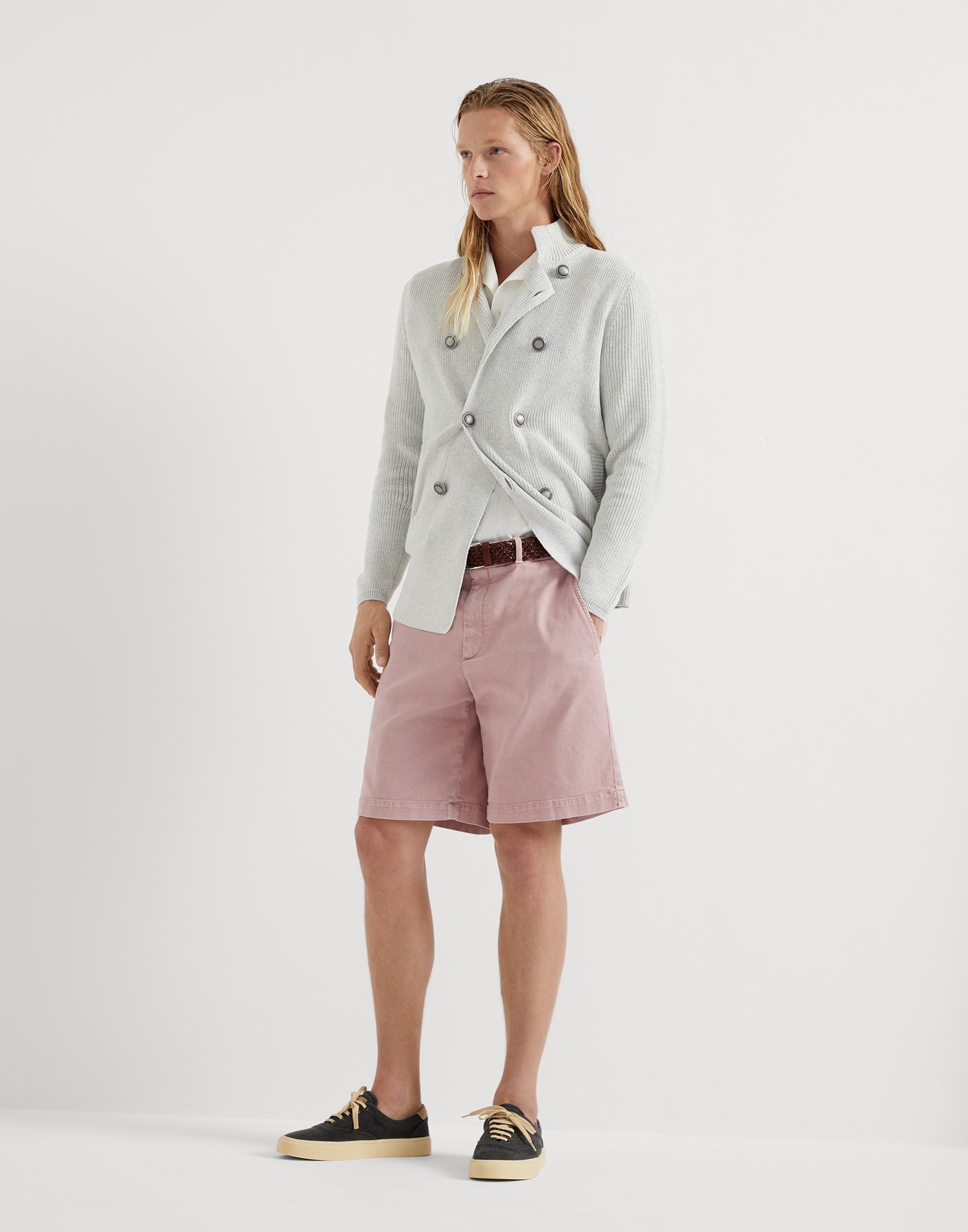 Garment-dyed comfort cotton lightweight denim Bermuda shorts - 4