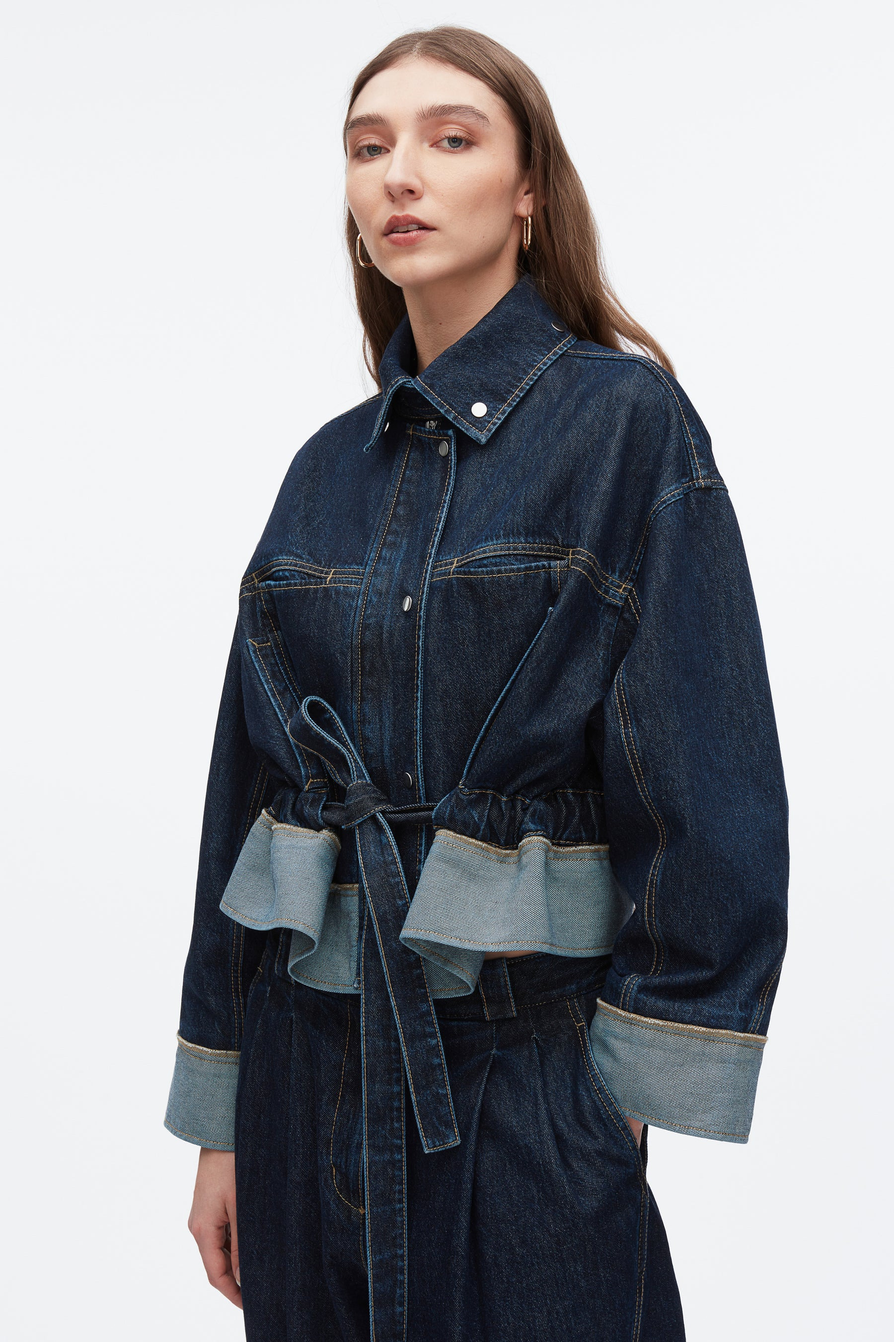 Boxy Denim Jacket with Ties - 6
