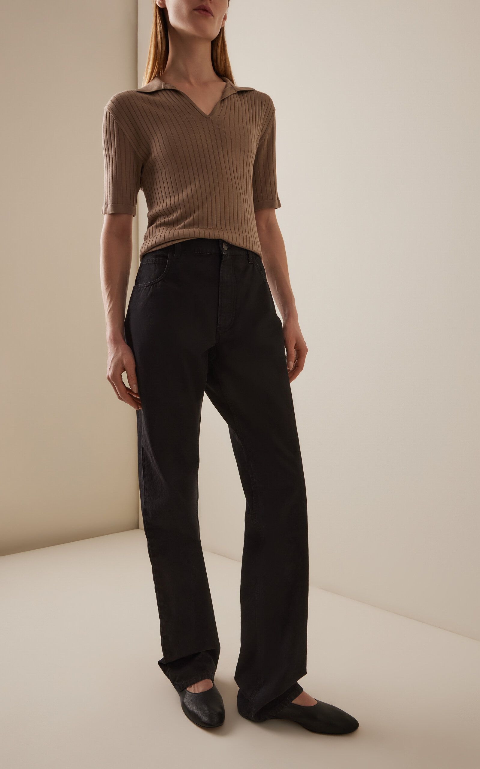 Kaiomi Ribbed-Knit Polo Top neutral - 3