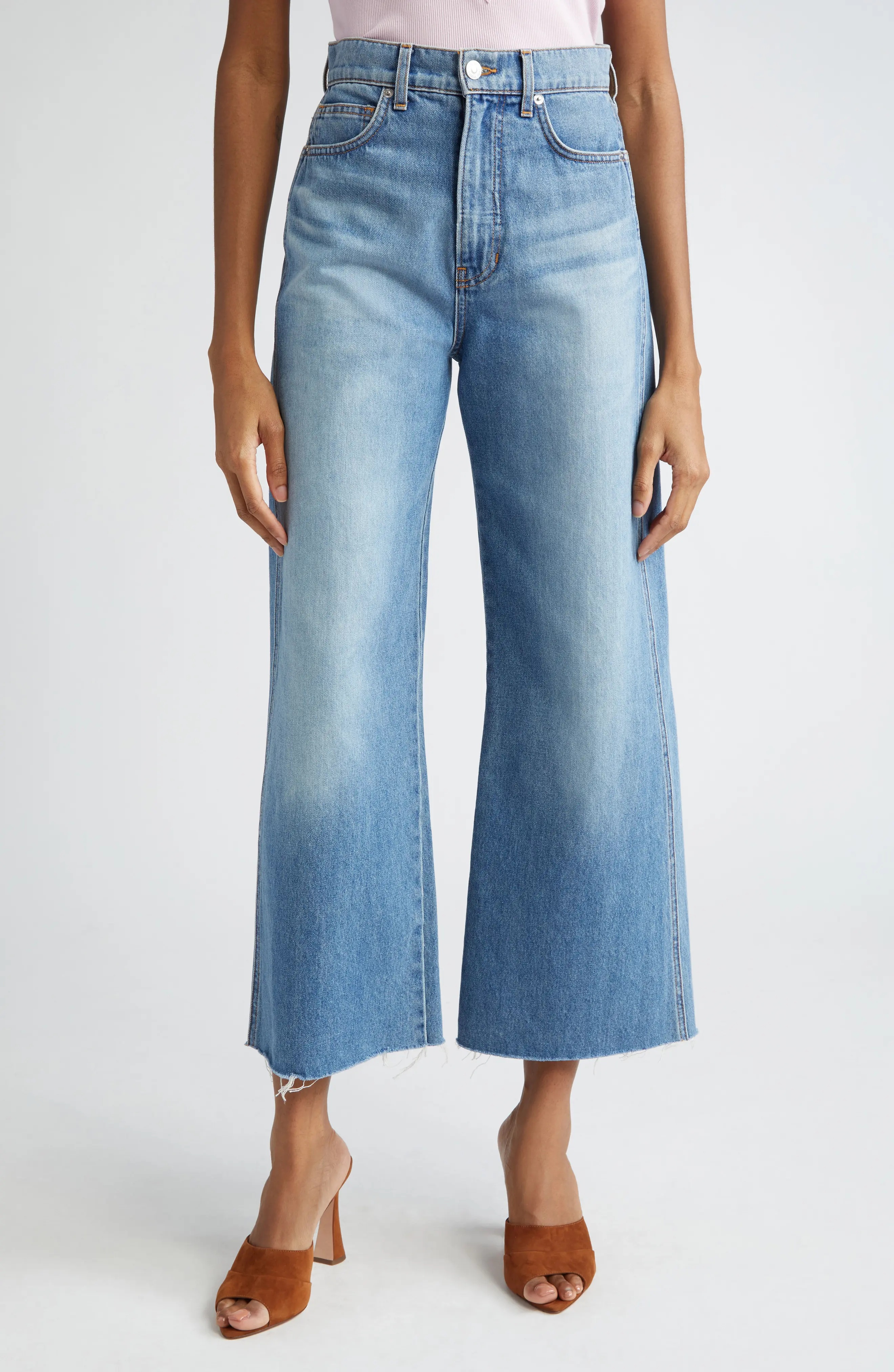 Taylor Raw Hem High Waist Crop Wide Leg Jeans - 1