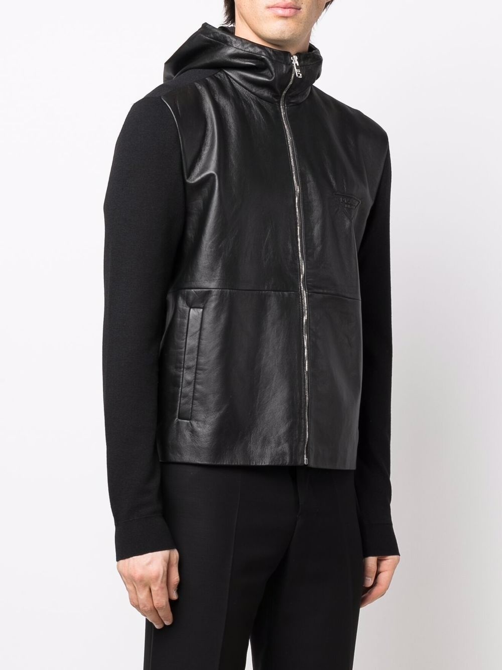 leather-panel hooded jacket - 3