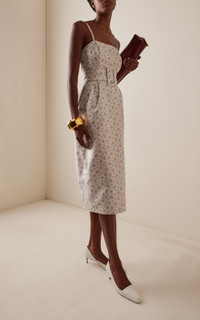 rosie assoulin brown dress Rosie Assoulin Golden Afternoon Striped Linen Midi Dress in Brown