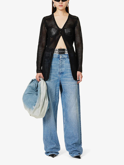 Alexander Wang Contrast-panel V-neck leather and knitted cardigan outlook